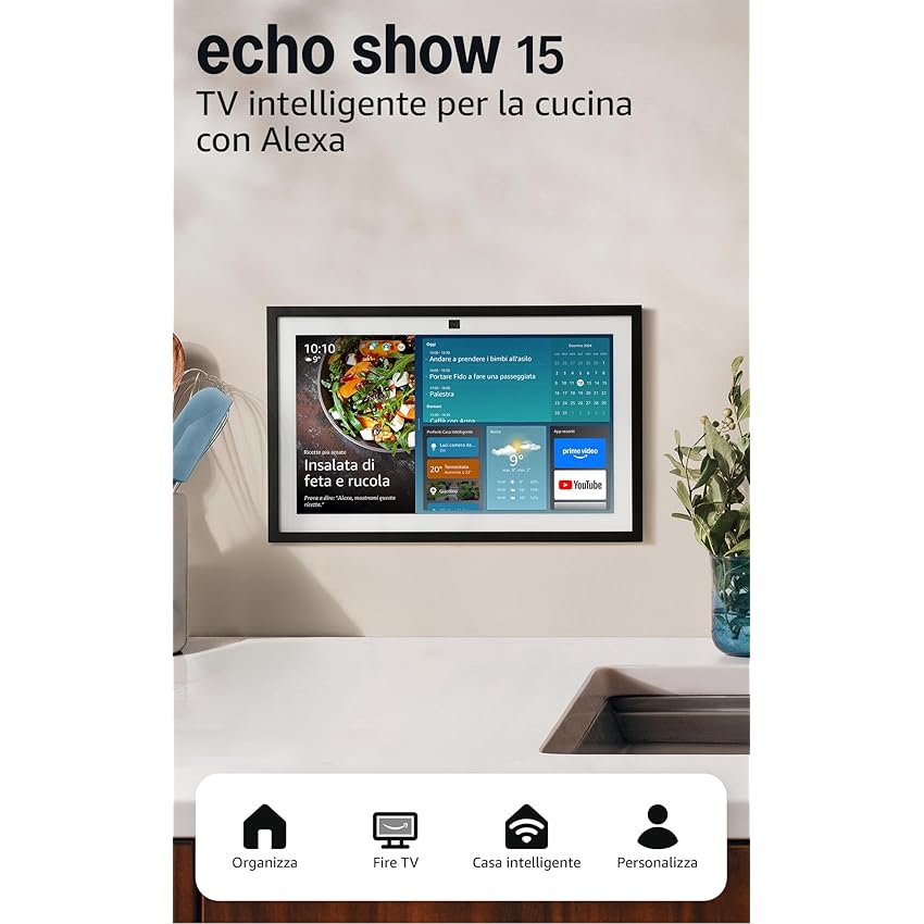 Amazon Echo Show 15 (Ultimo modello) | Schermo intelligente Full HD da 15,6” con Alexa, Fire TV integrata e telecomando vocale Alexa