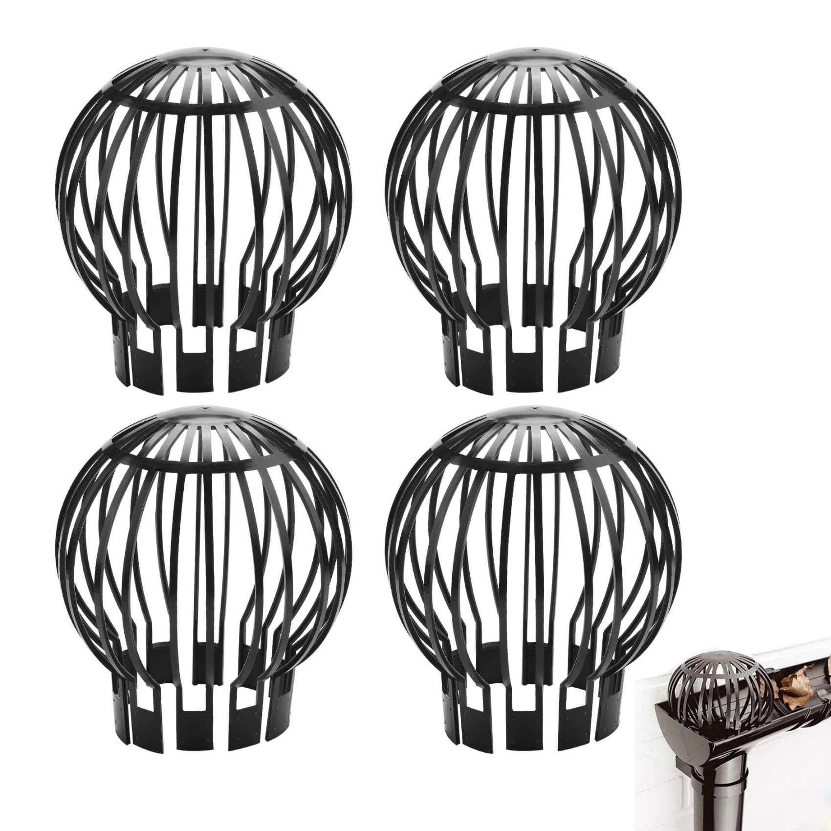 AWAOVV 4Pcs Gutter Guard Downspouts Filter, Plastic Downspout Leaf Filter, Adjustable Black Drain Leaf Guard, Mesh Filter Screen Preventing Leaf Debris Branches Roof Moss From Clogging the Pipes