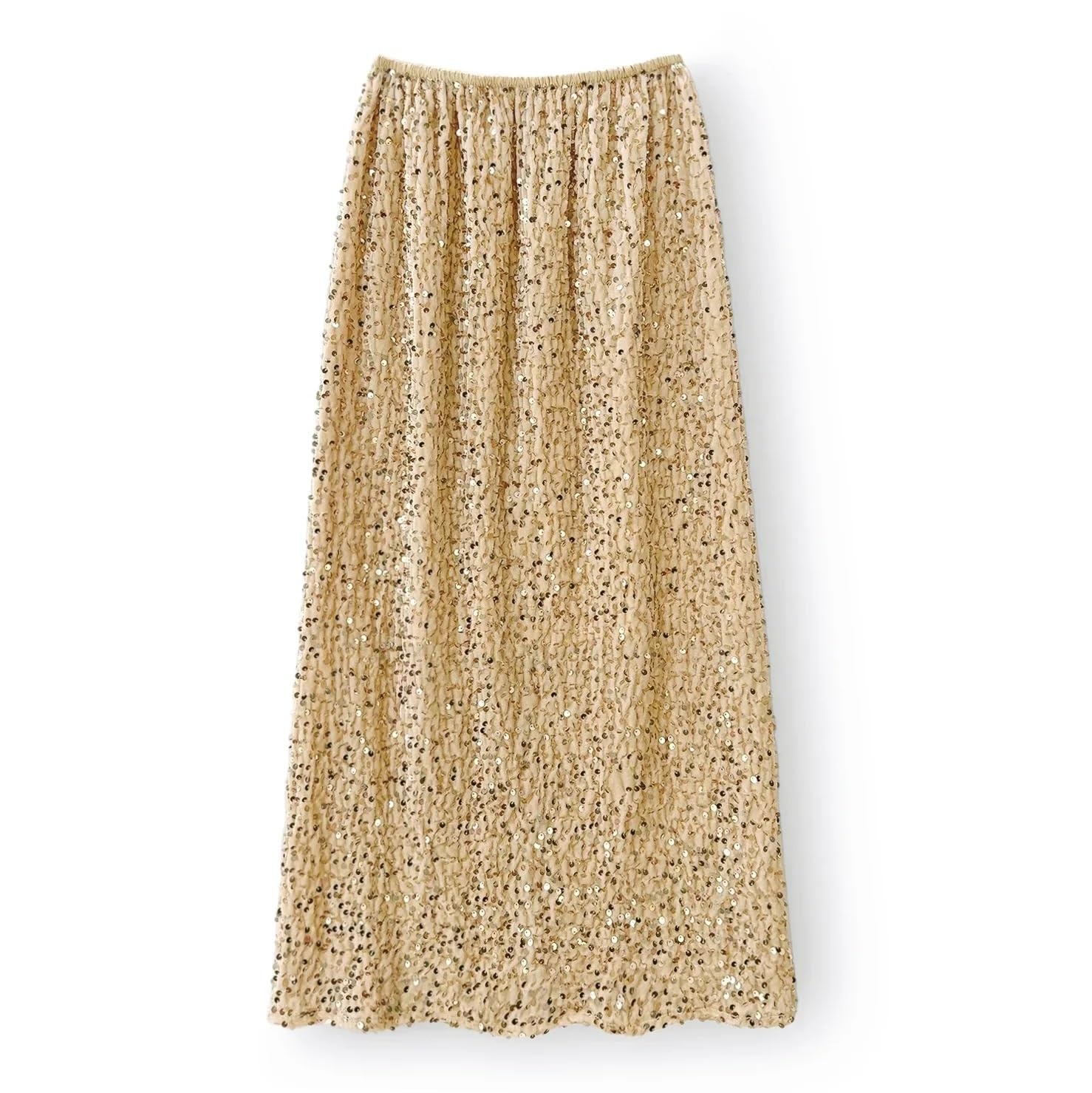 INOKAI Falda de Lentejuelas Falda Envolvente de Cadera for Mujer Falda Media y Larga Recta Retro Brillante Otoño Invierno Recta