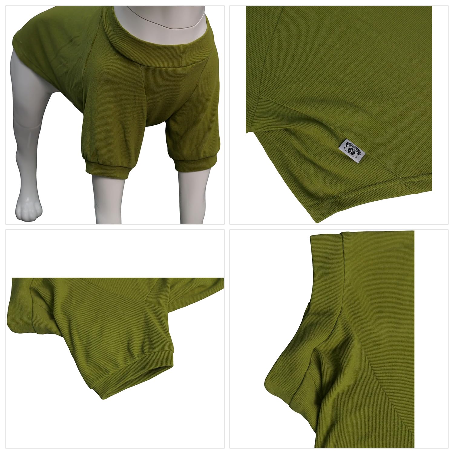 Lovelonglong Ribbed Dog T-shirt Cotton Knitted Dog Sweaters for All Season Pet T-shirts for Large Medium Small Dogs Olive green S - Image 3