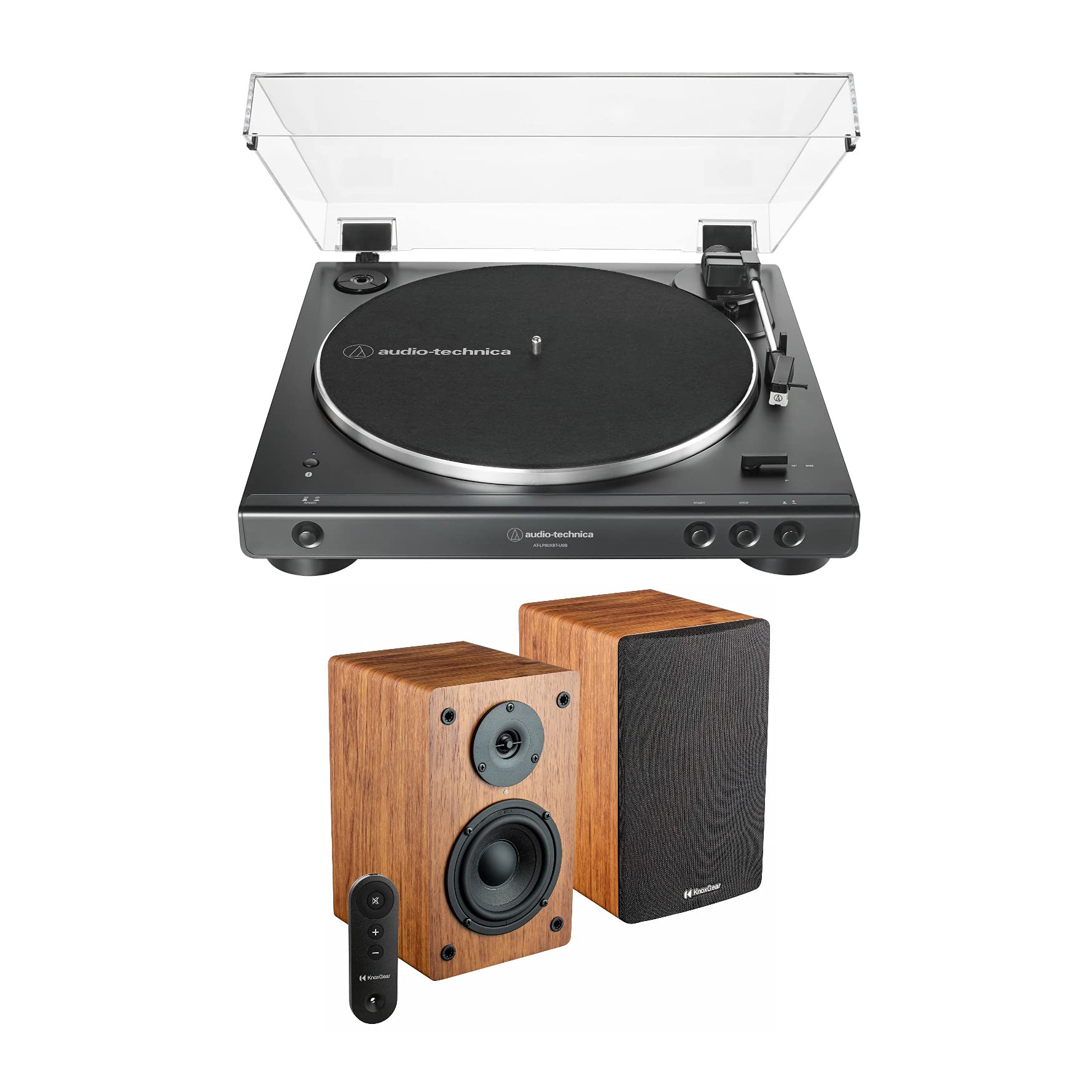 Audio-Technica AT-LP60X-USB Bluetooth Turntable (Black) and Knox Gear LP1 Bookshelf Bluetooth Speake