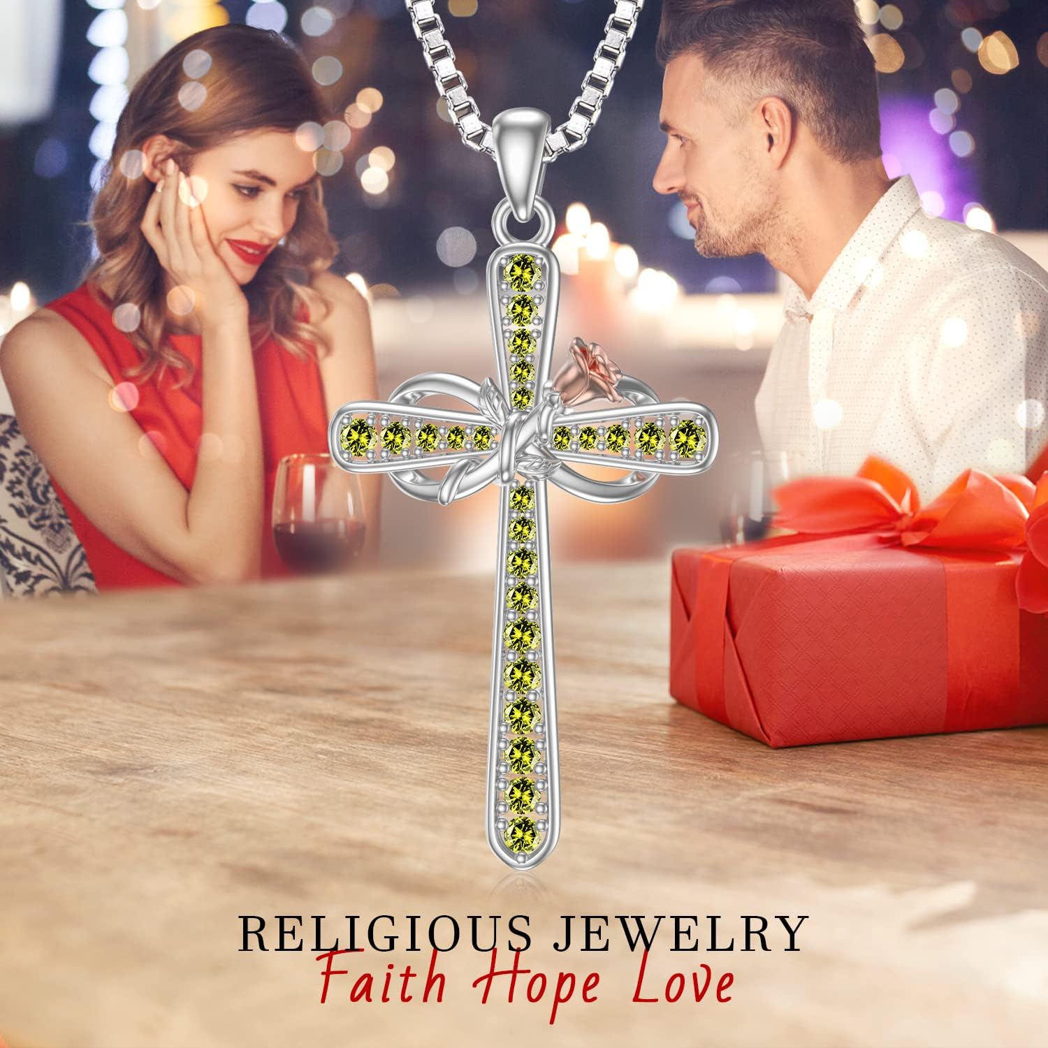 TwoAnts Cross Necklace for Women Sterling Silver Birthstone Pendant Necklace Rose Flower Infinity Cross Necklace Christian Religious Jewelry Birthday Gifts for Women Girls Daughter Friends