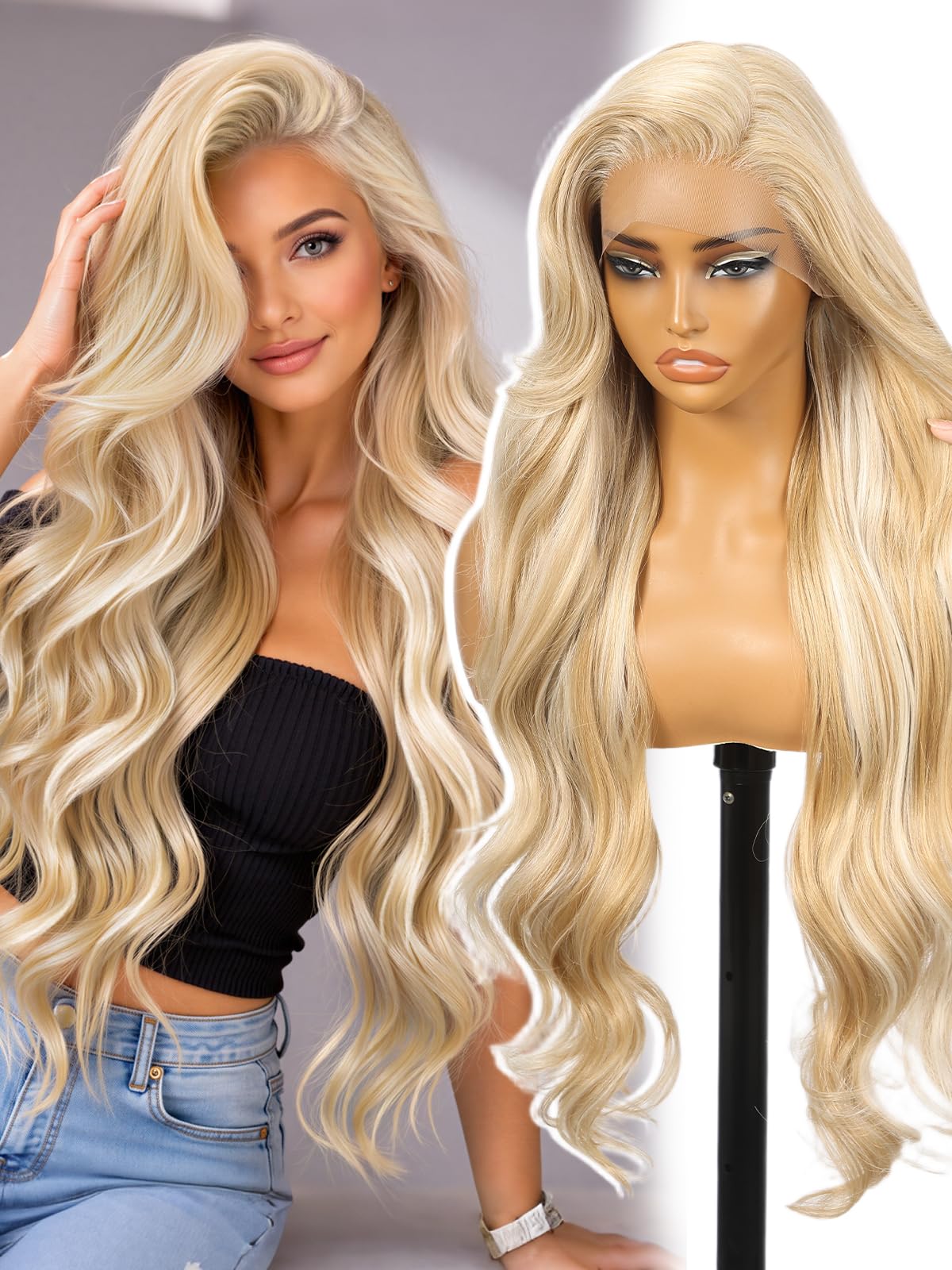 Photo 1 of Dofami KOME Blonde Body Wave Synthetic Lace Front Wig 30 Inch
