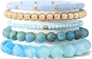 Colorful Beaded Stretch Bracelets For Women Stackable Fun Gifts | UV Reactive Beads Dopamine Bracelets | Crystal Gold Plated Beaded Bracelets Set Summer Trendy Friendship Jewelry