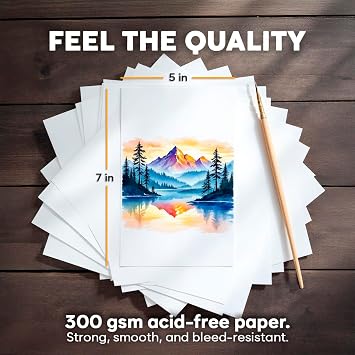 64 Sheets Watercolor Paper Pad - 5x7 - Water Color Paper 140lb/300gsm - 100% Cotton Pulp - Art Supplies for Kids & Adults - for Painting, Artist Sketch, Easel, Loose Drawing