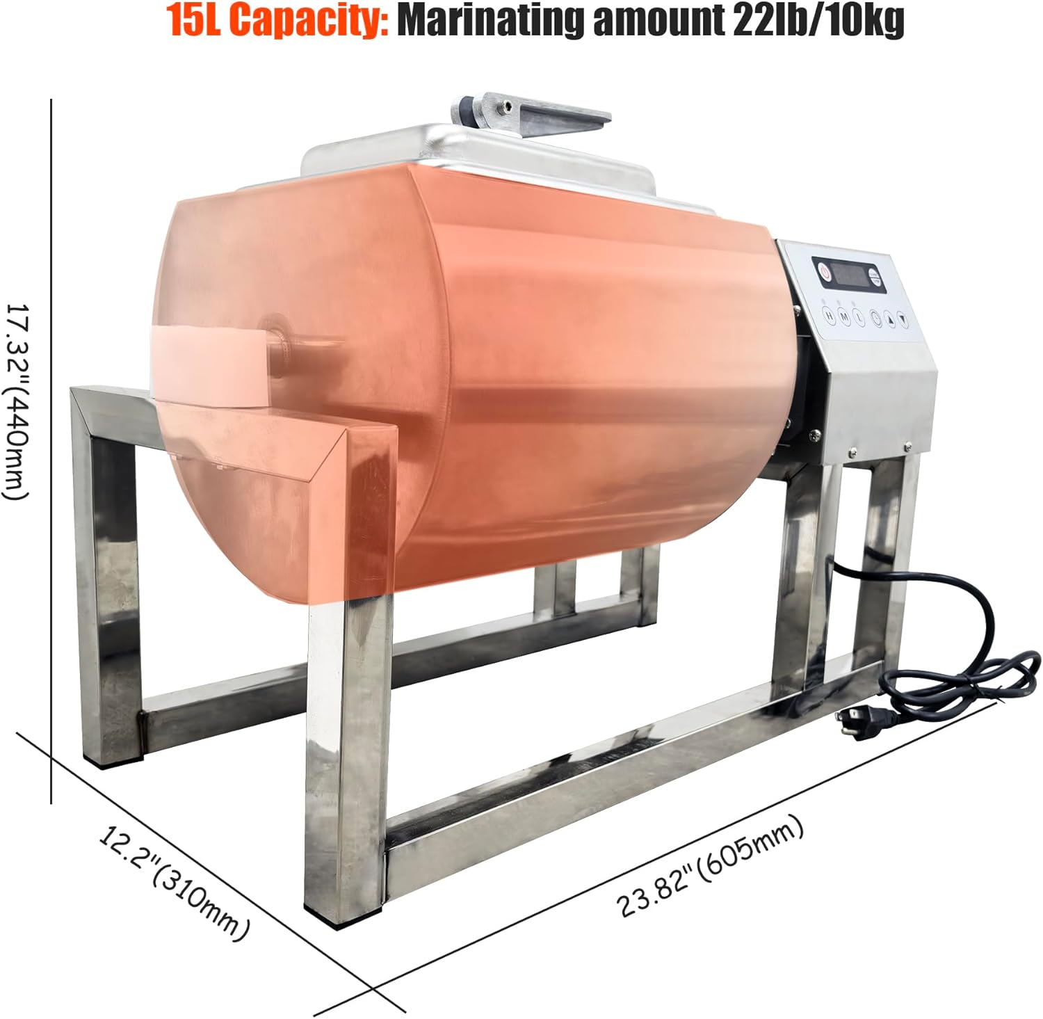 INTSUPERMAI Commercial Meat Tumbler Marinator, Stainless Steel Tumbling Marinator, 110V 40W, Max.20LBS, Bidirectional Rotation,3 Speeds, Meat Tenderizer for Chicken Pork Fish Steak
