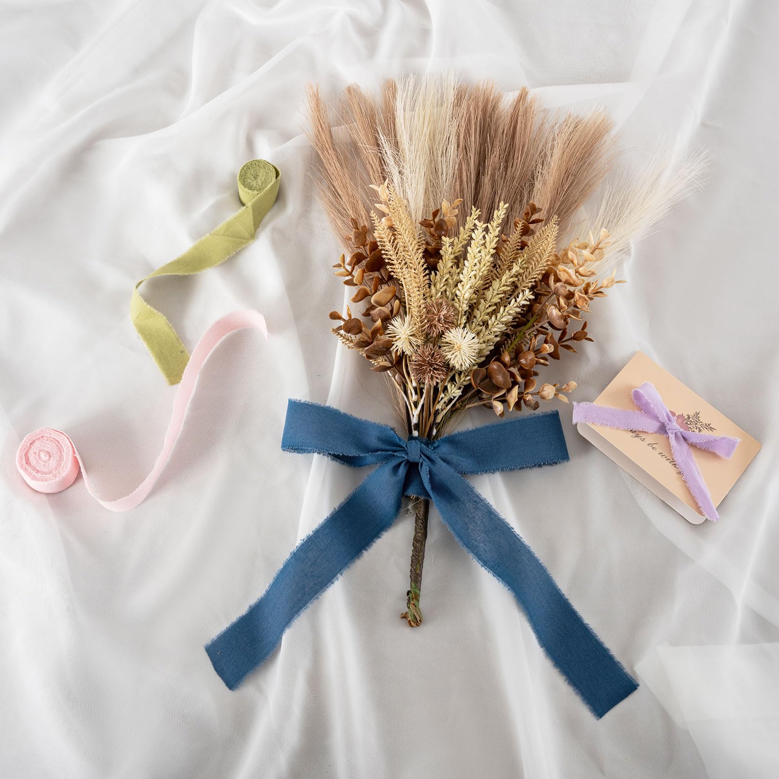 Pretty Jolly Blue Cotton Ribbon for Gift Wrapping Handmade Rustic Frayed Ribbon for Flower Bouquet 1 1/2 Inch x 20 Yd Fabric Ribbons for Craft Wedding Invitations Holiday Decor Hair Sewing Accessories - Image 4
