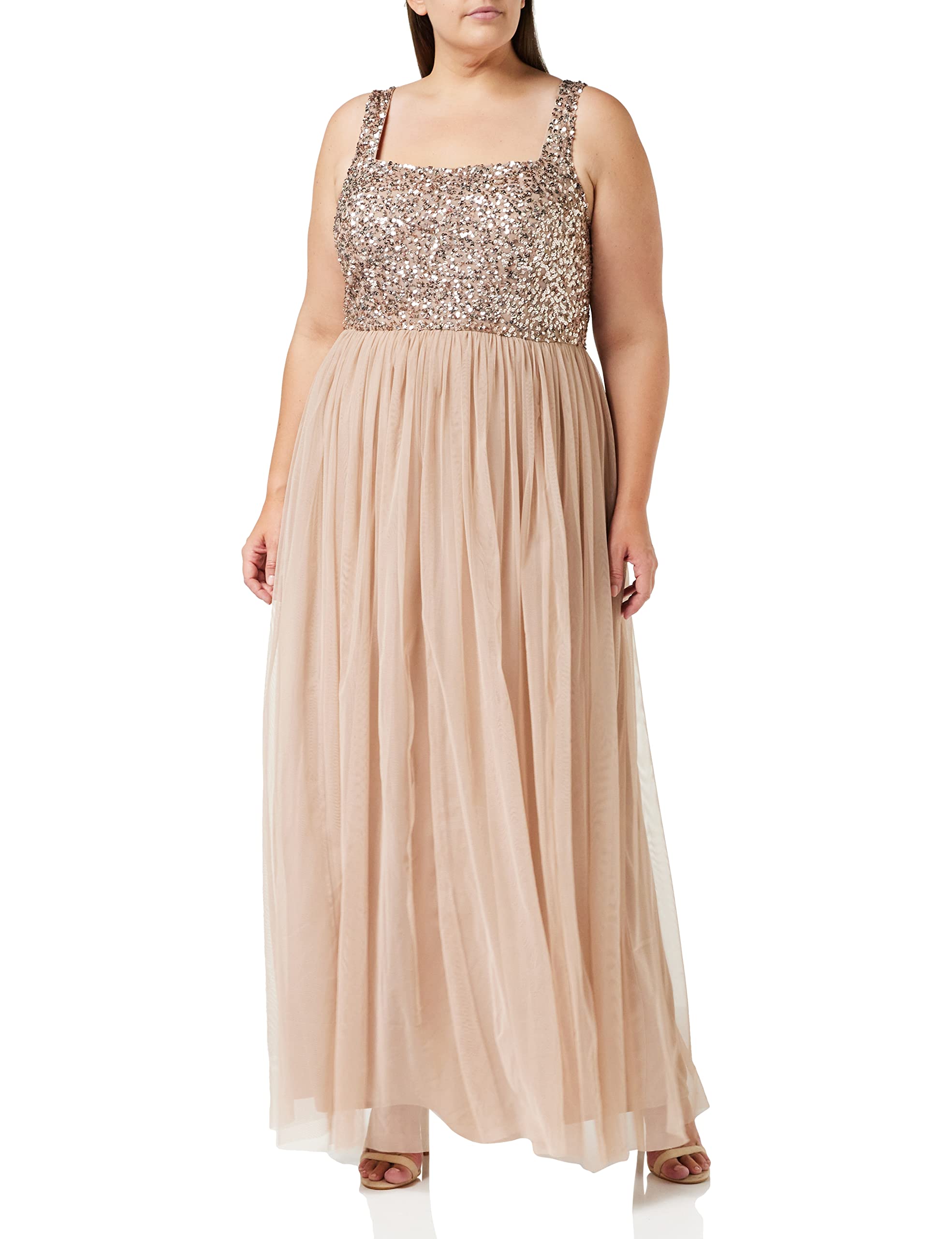 Maya Deluxe Women's Ladies Maxi Dress Wide Straps Sleevless Square Neckline Embellished for Wedding Guest Prom Bridesmaid