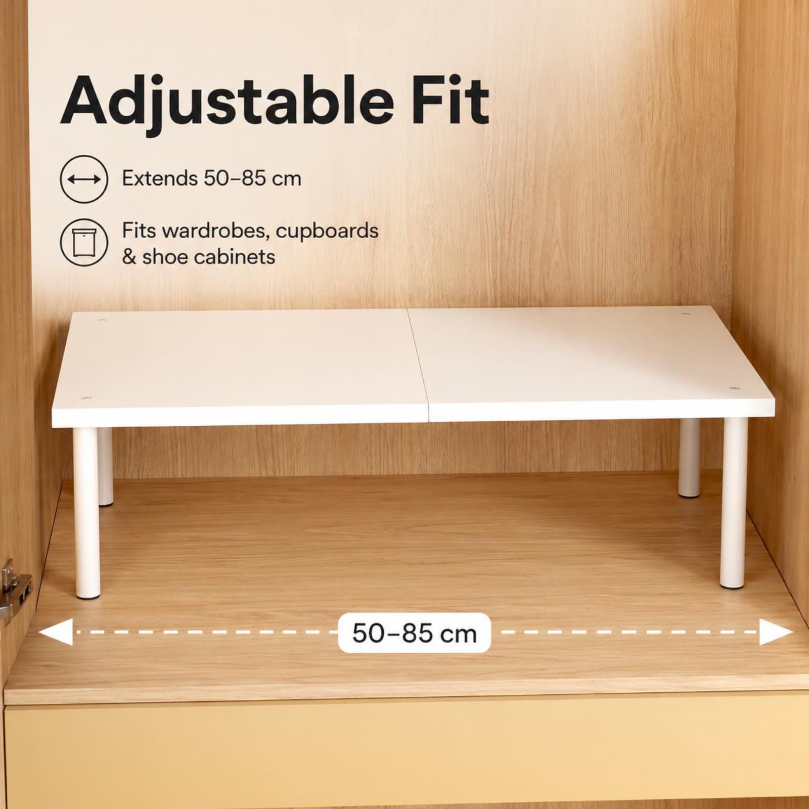 Organisateur Armoire Vetement Empilable, Organisateur Dressing en Métal, Longueur 50-85cm pour Chambre Cuisine Salle de Bain