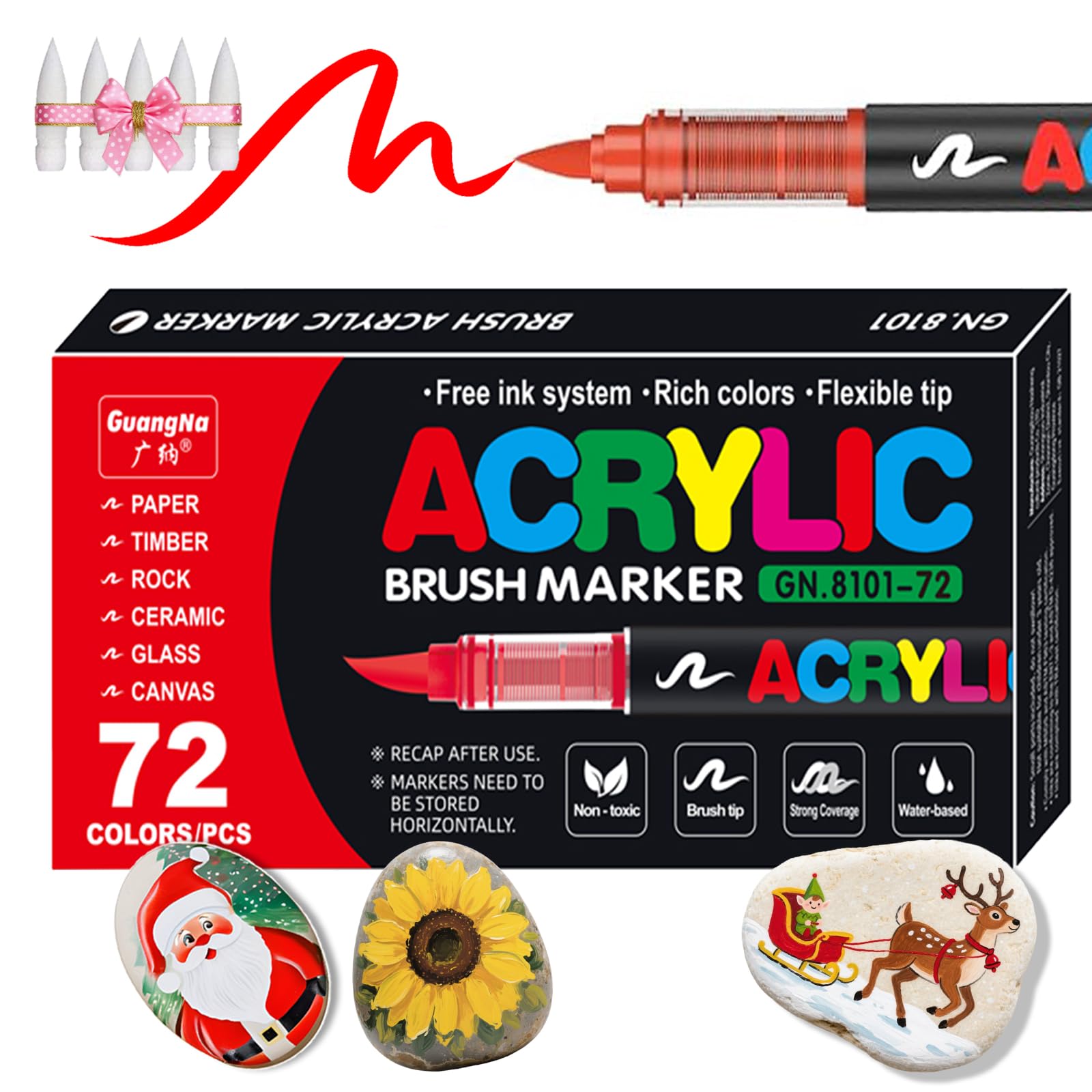 72 Color Paint Pens, Soft Brush Tip Acrylic Markers, Quick-Drying Waterproof for Canvas, Rock, Wood, Stone, Glass, Ceramic, Fabric Painting, DIY Crafts