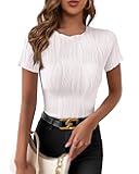 Women's Summer Tops 2025 Casual Short Sleeve Crewneck Slim Fit T Shirts Basic Knit Y2K Top Textured Blouse