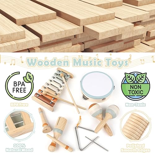 Miniatura 4 de Vanplay Montessori Toys - Instrumentos musicales de madera 6 en 1 para niños pequeños de 1 a 3 años, juguete musical infantil para bebés con