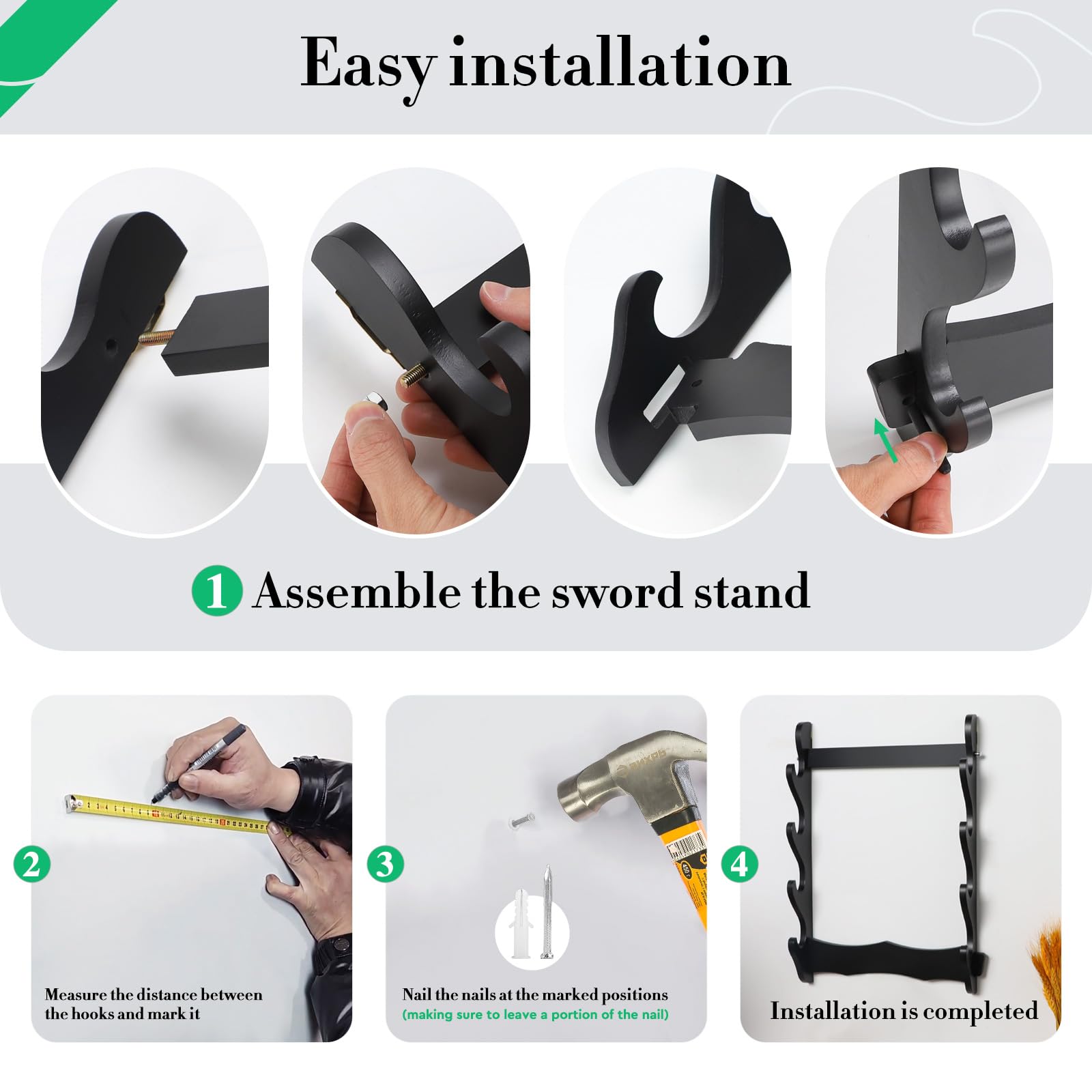 SWAWIS 4 Tier Soporte de Espada de Montado en Pared, Leñoso Soporte de Exhibición Samurai Katana, para Cañas Pescar Espadas Katana Flautas, Anchura 35cm