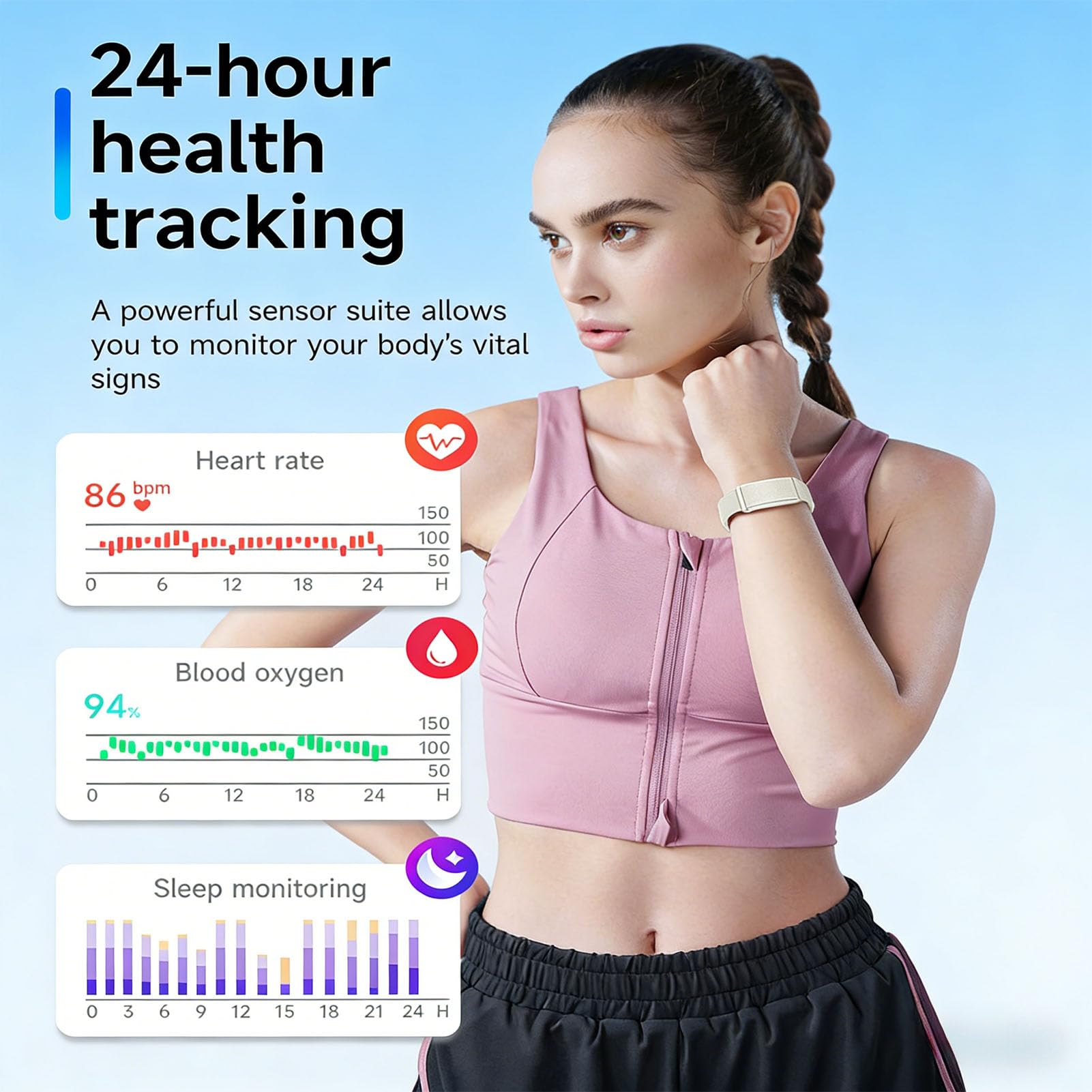 findtime Fitness Tracker d'Activité Bluetooth Sport Bracelet Suivi Sommeil Cardio Étanche 10+Modes de Sport 20 Jours de Batterie