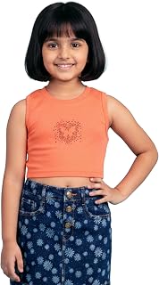 KiddoPanti Girls Cotton Spandex Crop Top Racerback Style | 95% Cotton 5% Spandex Knitted Rib Fabric | Sleeveless T-Shirt |... Price In India