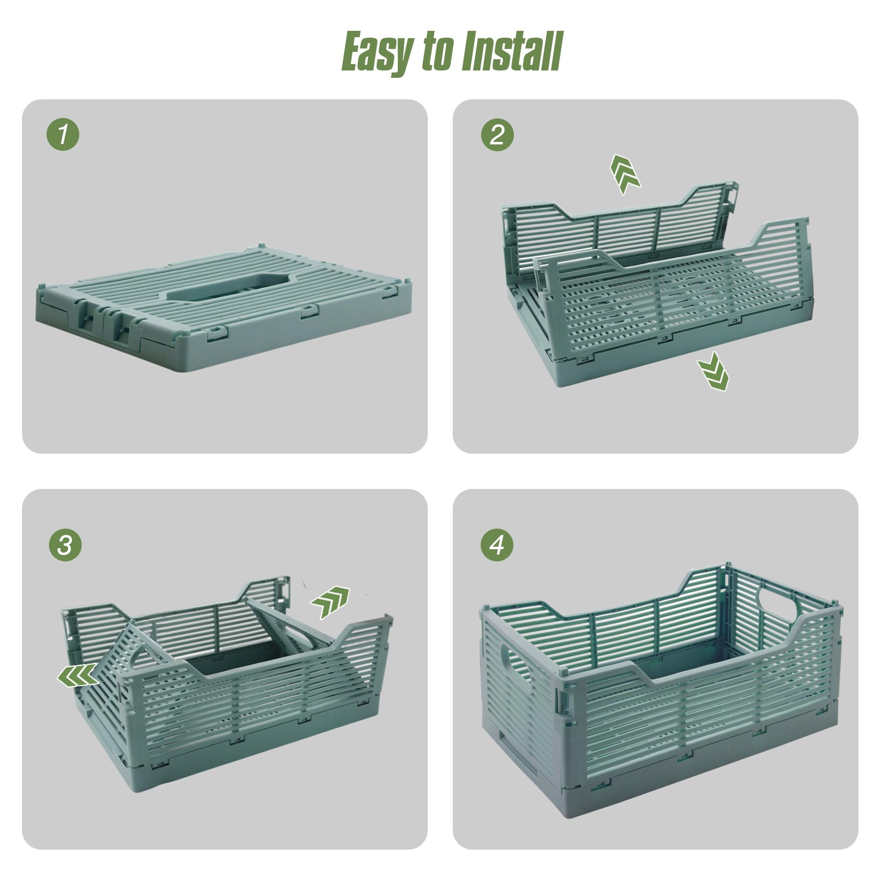 Set di 4 scatole pieghevoli in plastica - Scatole di archiviazione impilabili - Per casa, aula, ufficio, cucina, camera da letto (40 x 30 x 15,5 cm, blu)
