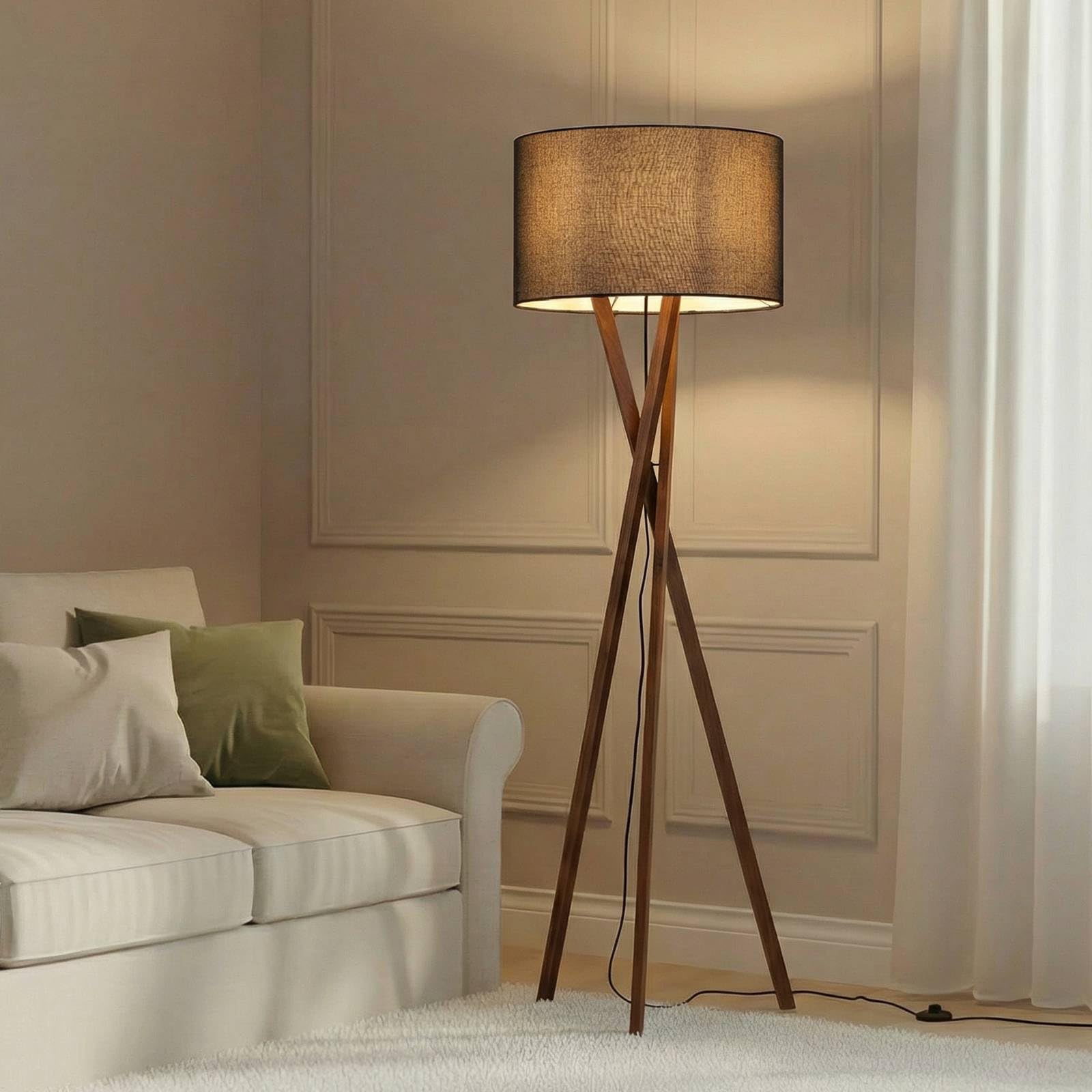 Lucande Floor Lamp Auriane (Scandinavian) in Brown Made of Textile for e.g. Living Room & Dining (1 Light Source, E27) from Standard