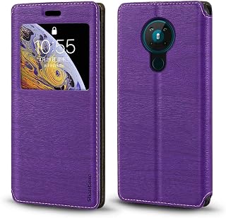 Capa para Nokia 5.3, capa de couro de grão de madeira com suporte de cartão e janela, capa flip magnética para Nokia 5.3