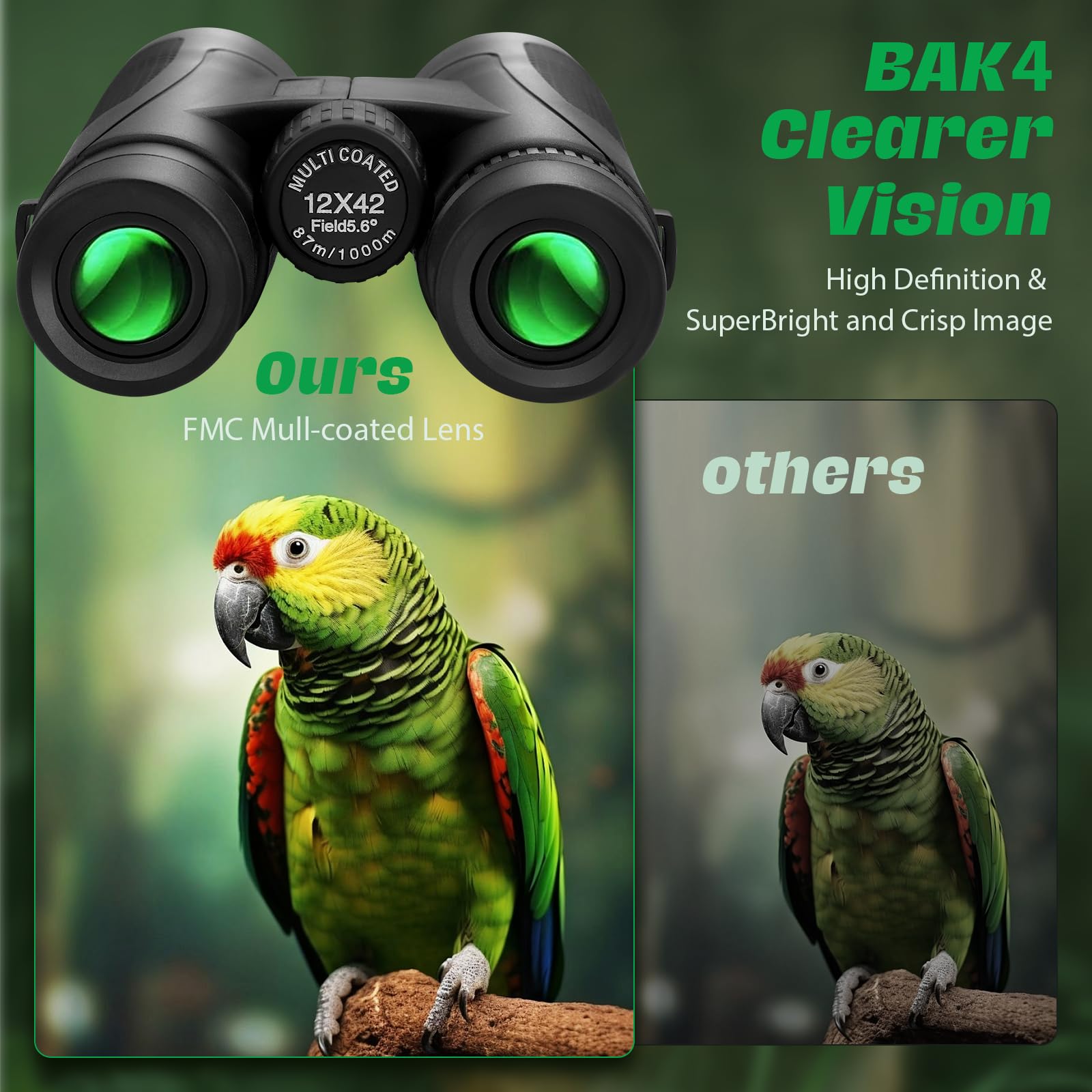 HD Verrekijker 12x42 Voor Volwassenen & Kinderen - Waterdicht Met BAK4 Prisma & FMC Lens - Vogelobservatie, Wandelen, Jacht