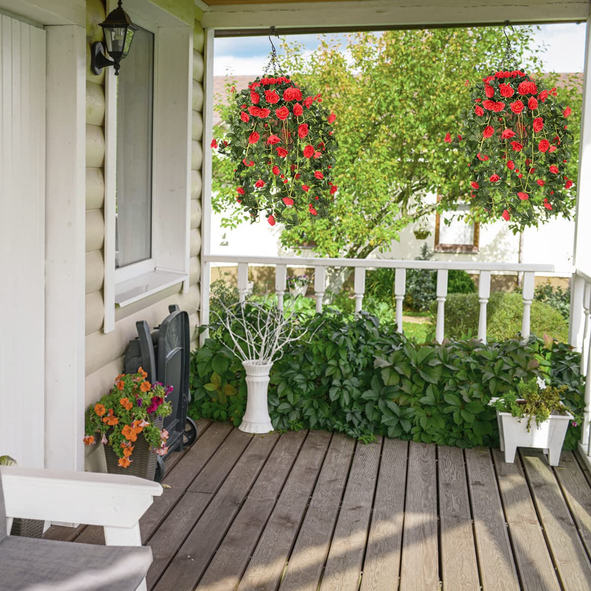 Homsunny Fiori artificiali da appendere in cesto, fiori di seta con