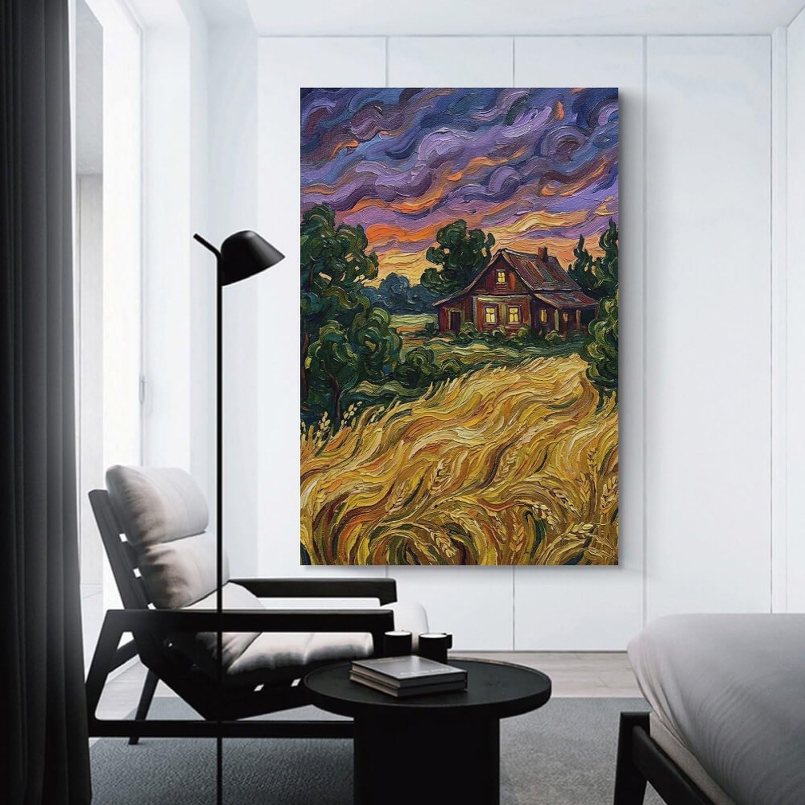 Junmoney Canvas Wall Picture Impressionist Painting of A Rural Sunset, 24x36inch(60x90cm), for Study, Office Or Focused Interiors, Wall Art That Adds Style to Work Areas