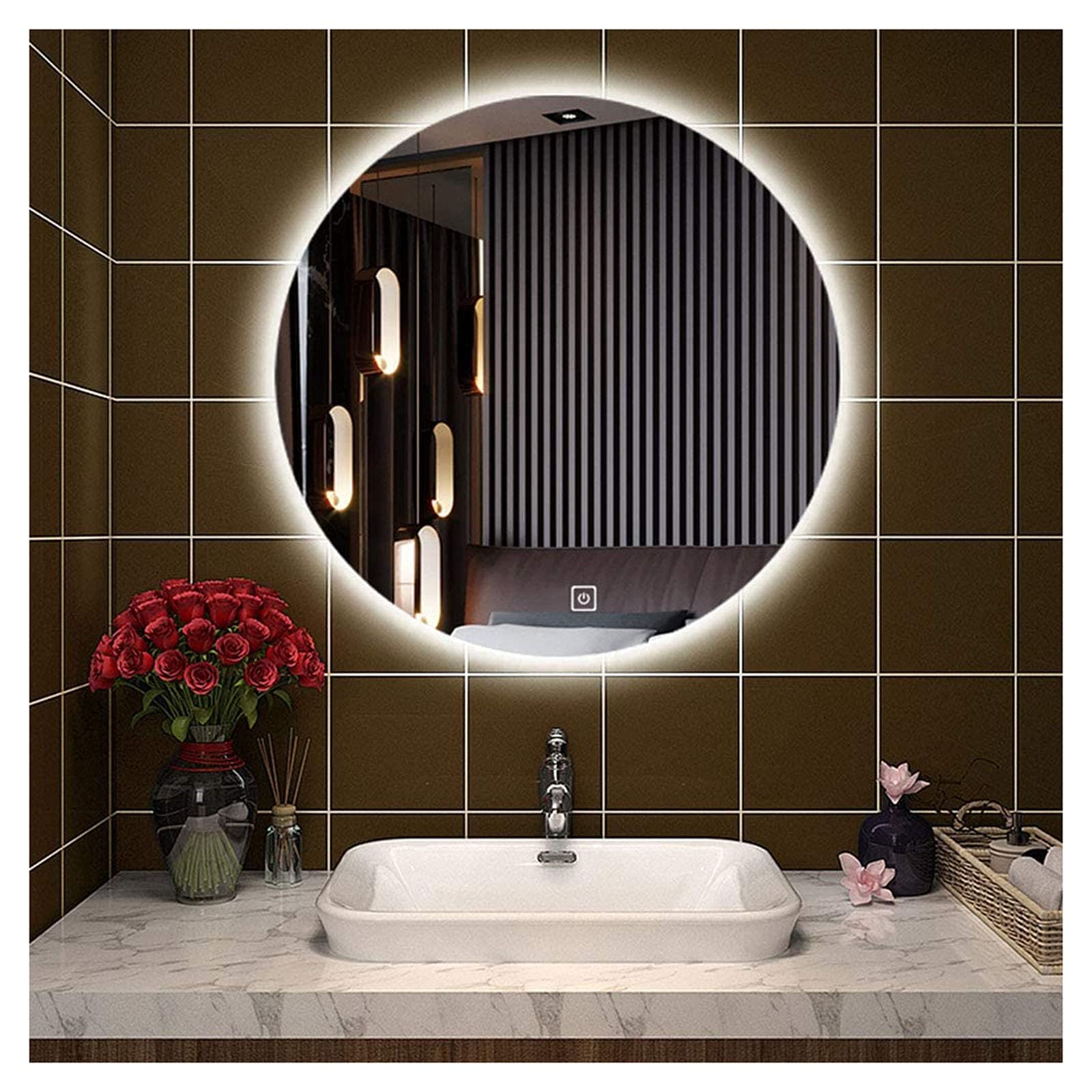 新品未用在庫一掃 LED浴室ミラー 丸型 ウォールミラー 洗面ミラー 化粧鏡 Amazon.co.jp: ミルオ君の鏡工房 LED浴室ミラー ウォールミラー