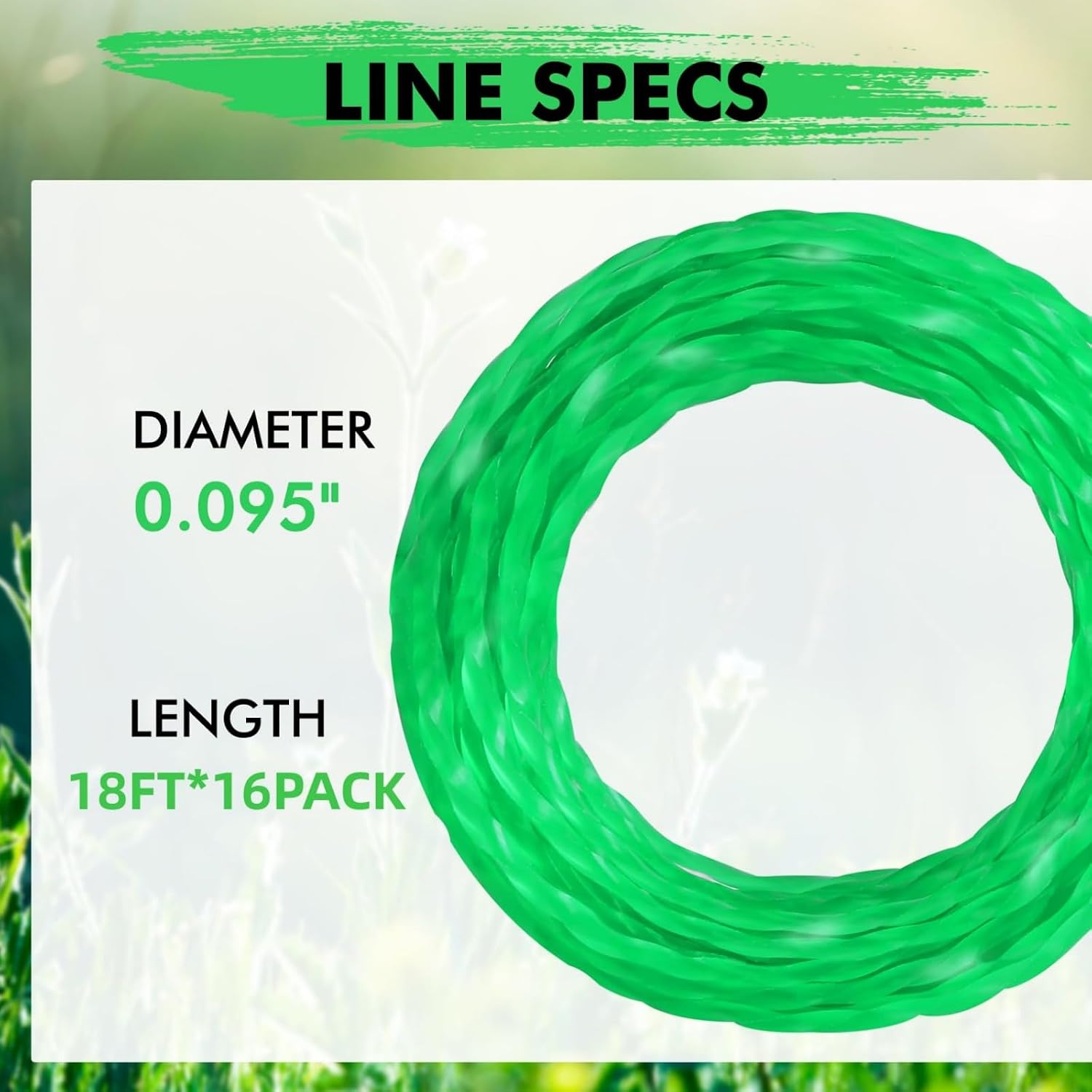 Weed Eater String,0.095" Trimmer Line of 288Feet,Pre-Cut Trimmer Line for Universal Replacement,Triangle Weed Wacker String Fits Medium& Heavy Grass&Weeds (16Pack)