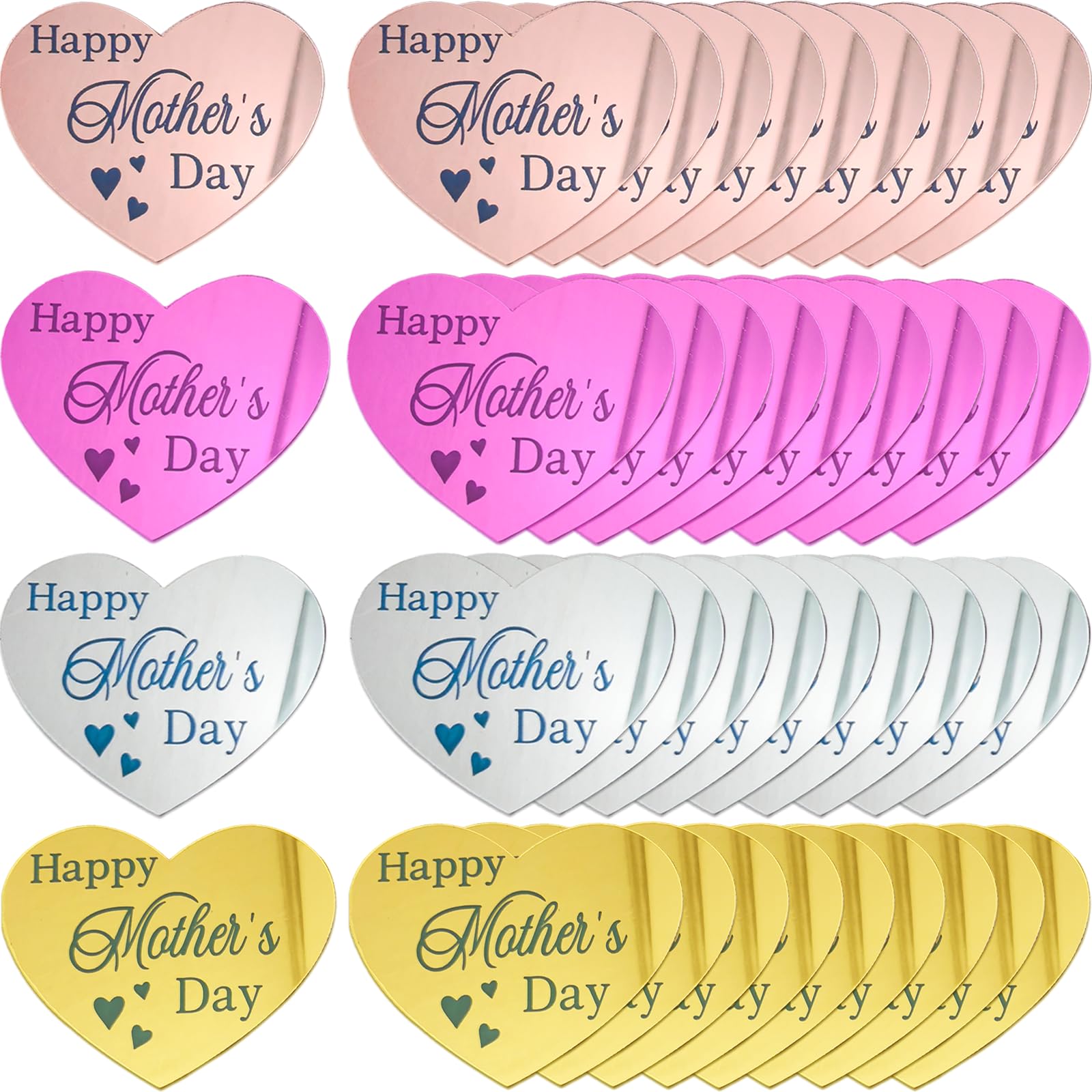 40Pcs Happy Mother's Day Cupcake Topper Acrylic Cake Disc Heart Round Cake Topper Mirror Engraved Mothers Day Cake Picks Cupcake Decorations for Mom's