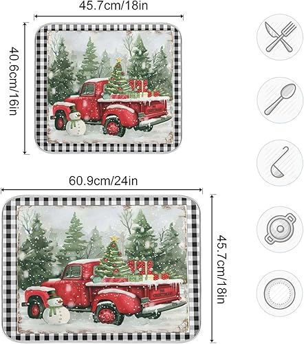 Miniatura 3 de Tapete de secado de platos de árbol de camión de Navidad para cocina, invierno, muñeco de nieve, búfalo, tapete de secado de microfibra absorbente