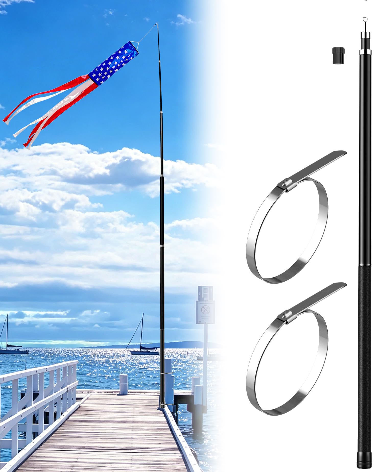 View 1 of ***STOCK PHOTO FOR REFERENCE ONLY***DUPKEV Telescopic Fiberglass Windsock Pole - 8Ft, Black