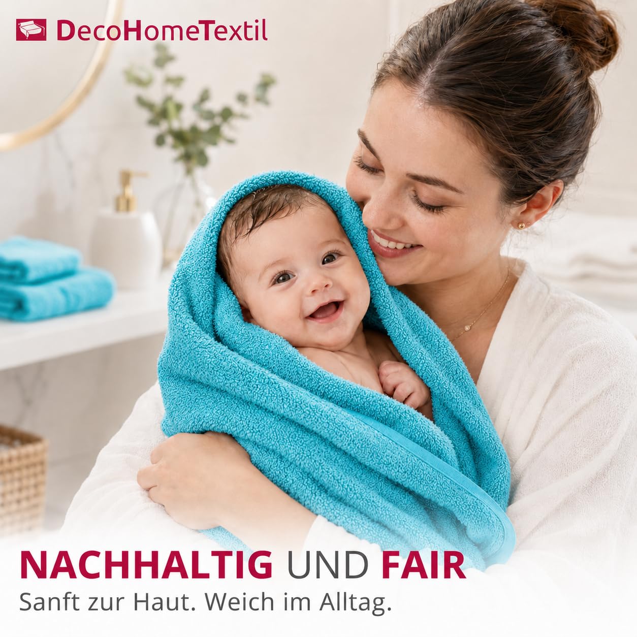 DecoHomeTextil Set spugna 4 asciugamani 50x100, 2 teli 70x140 in Turchese | 100% cotone, spugna di alta qualità, morbida e assorbente