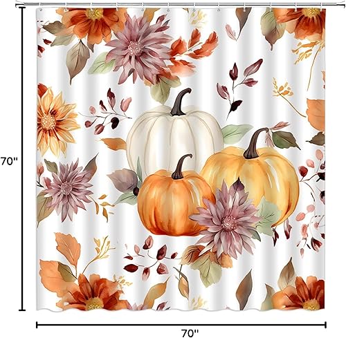 Miniatura 6 de Cortina de ducha de calabaza bohemia con acuarela, hojas florales, rústico, otoño, cosecha, granja, temporada, decoración de baño, juegos de baño