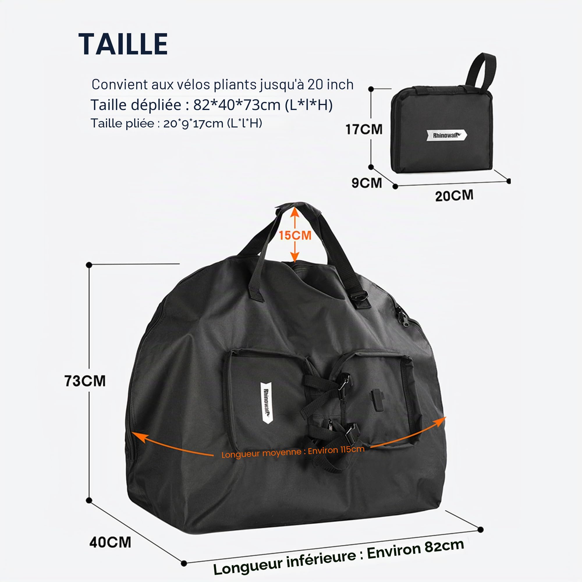 Sacoche de vélo pliable pour vélo de 14 à 20 pouces - Sac de transport pour Brompton - Sac de voyage pour voiture, train, avion, Noir, 20 Zoll