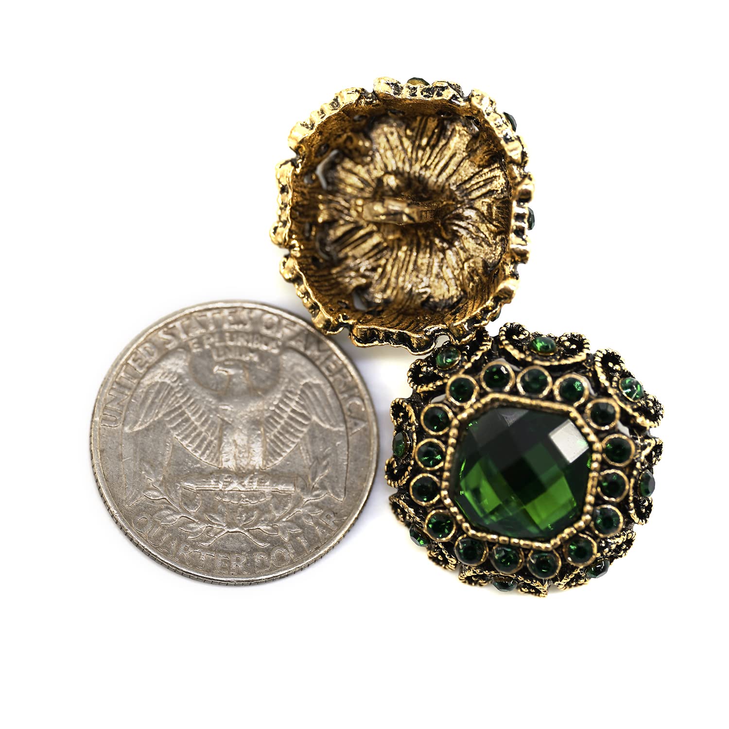 10 szt. Zielone cyrkonie inkrustowane retro okrągłe ośmiokątne metalowe guziki do szycia płaszcza -25 mm -1"