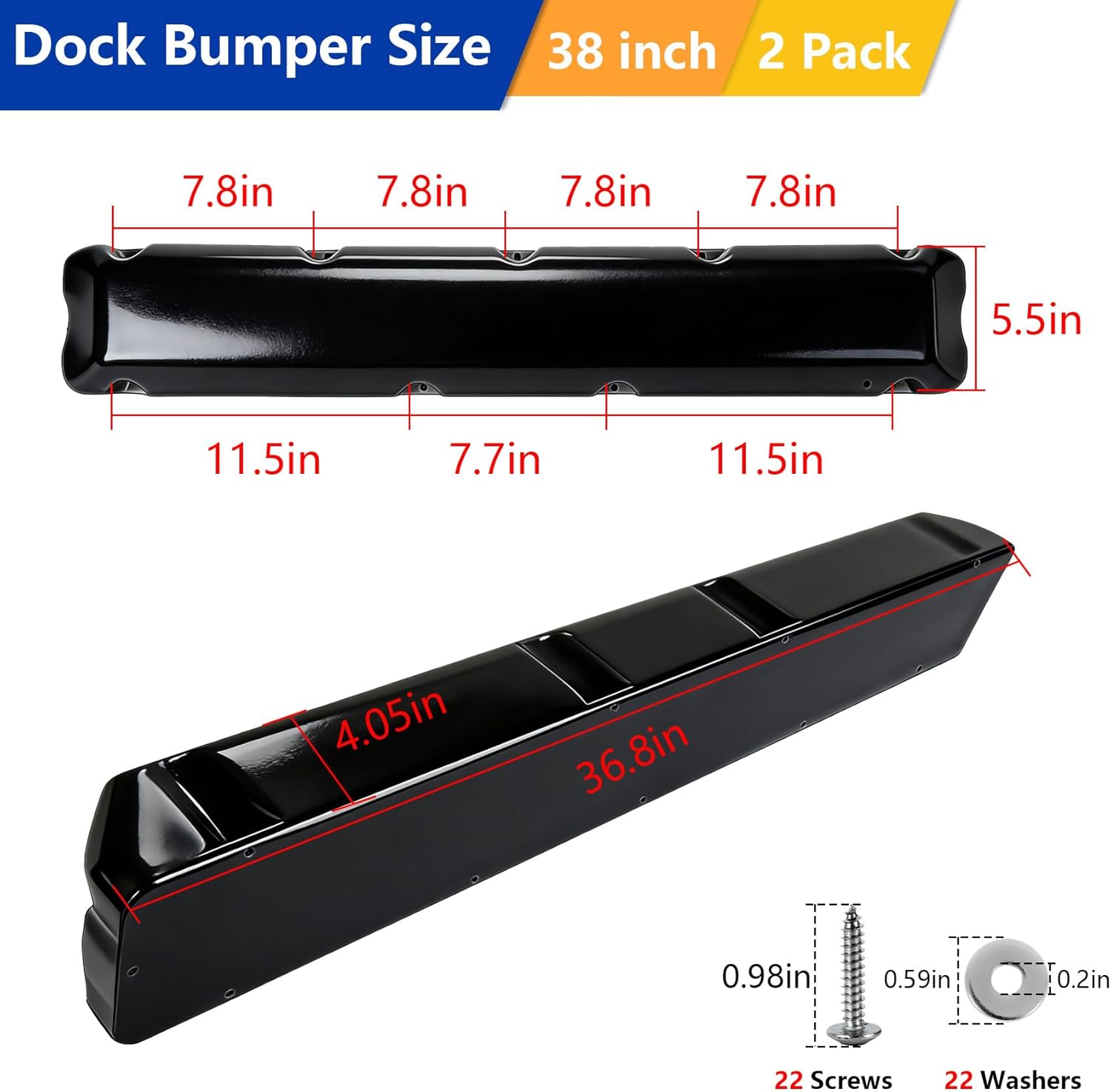 DEDU Dock Bumpers 38 Inch 2 Pack, Boat Dock Bumpers Heavy Duty Dock Post Bumpers, Dock Fender Bumper Guards Dock Piling Bumpers PVC Suit for Horizontal and Vertical with Screws and Washers (Black)