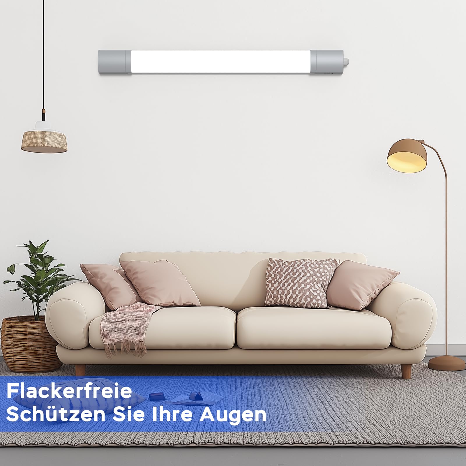ANTENLICHT 3 Stücke LED Feuchtraumleuchte 150CM mit 45W 4950Lumen Kaltlweiß 5000k, Einfache Montage und REIHENSCHALTUNG, Deckenleuchte Flach IP65 Werkstattlampe für Büro Keller Garage, Grau