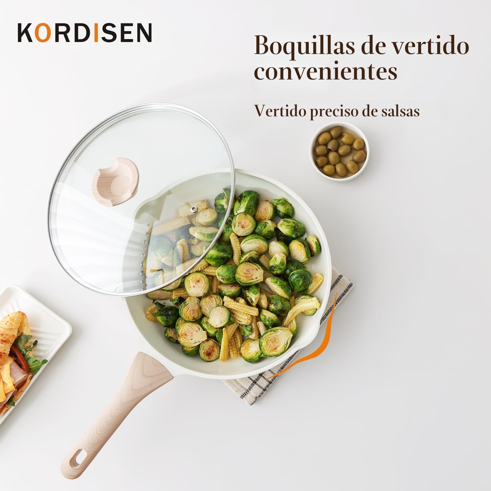 Kordisen Sartén Cerámica Juego con Tapa 20/24/28 cm, Sartén Antiadherente Inducción, Saludable y No Tóxica, Sin PFOA y PFAS