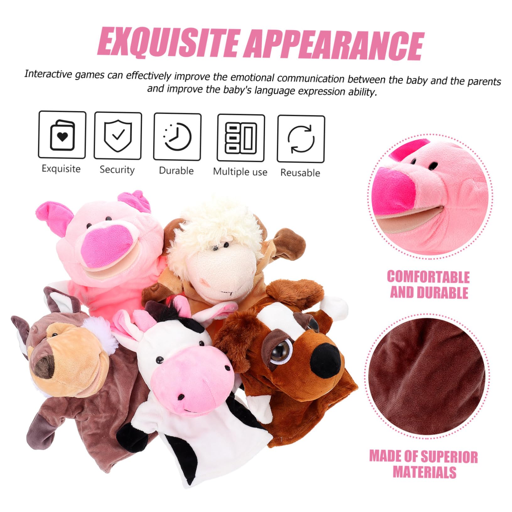 Gatuida Marionetas de Mano de Animales 5piezas Boca Móvil E Interactiva de Peluche Corto y Algodón PP para Contar Historias y Juegos de Roles