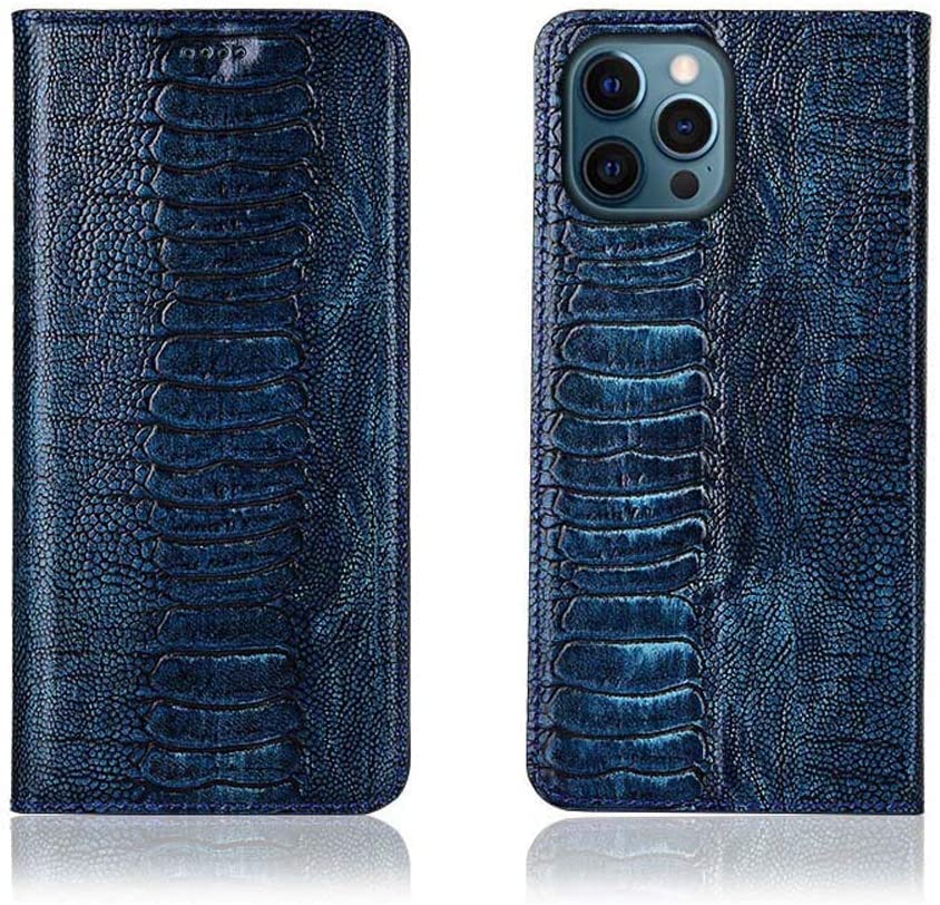 Funda de cuero iPhone 12 Pro azul a prueba de golpes con soporte y tarjetero