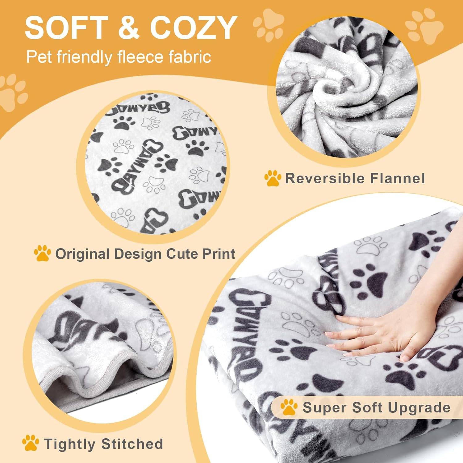 Soft Dog Blankets for Large Dogs & Cat Flannel Blanket Washable, 1 Pack 3 Premium Pet Mat Throw Cover for Kennel Crate Bed, Cute Paw Pattern,Gifts Puppy Essentials,41x31 inch,Grey - Image 3