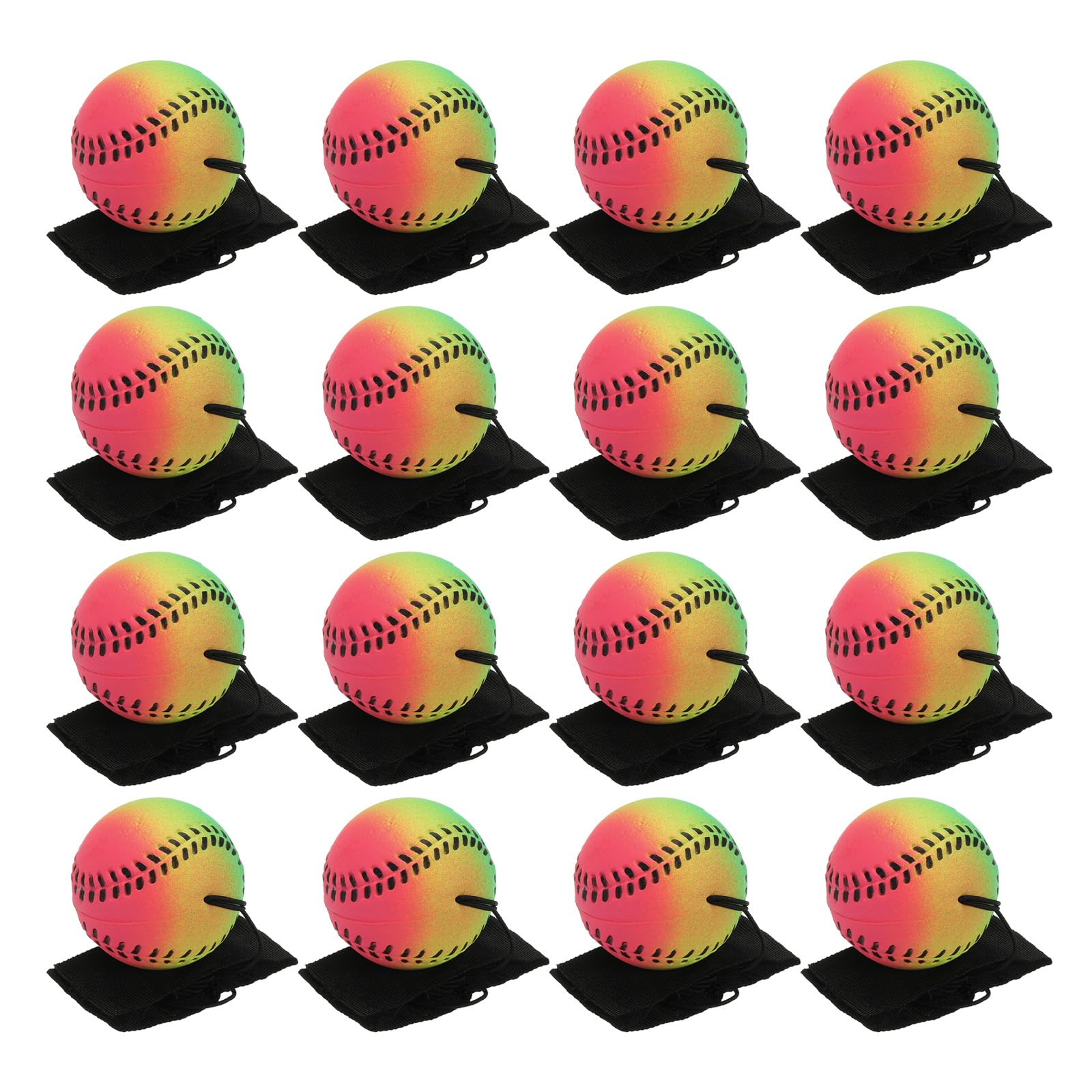 PATIKIL 2.5 Inch Sports Wrist Ball, 16Pcs Baseball Rubber Rebound Wristband Wrist Return Ball Sport on A String for Exercise Play, Mixed Colors