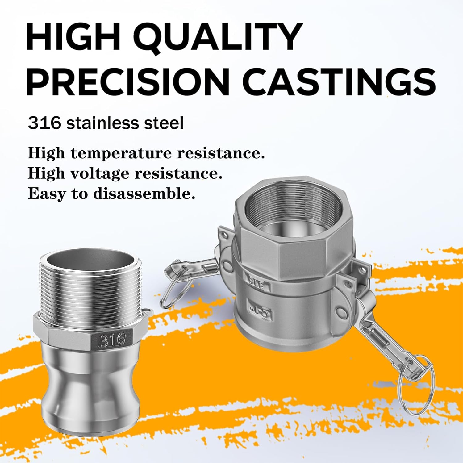 316 Stainless Steel Cam & Groove fittings，1" NPT Female Camlock and 1" NPT Male Thread Groove hose fitting，Camlock Fitting apply to Industrial and Agriculture.(Cam lock 1" Type D + Type F)