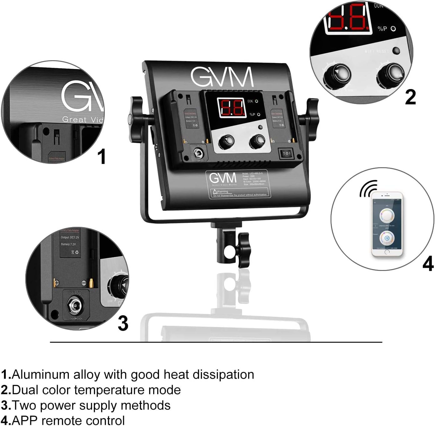 Blасk Frіdау - 50% оƒƒ GVM Led Bi-Color Video Lights with APP Function, Variable CCT 2300K-6800K and 10%-100% Brightness with Digital Display for Video Studio Shooting, CRI97+ TLCI97 Led Light Panel +Barndoor