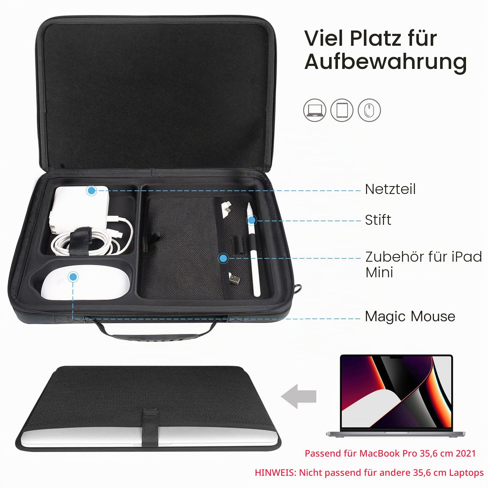 Smatree 13,3Zoll Hartschalen Tragetasche Kompatibel für 13-14Zoll MacBook Pro 2023 2021/13,3 Zoll MacBook Air M2 M1 2022/ Surface Pro X/8/7/6/5 Tasche, Laptop Koffer, Schwarz