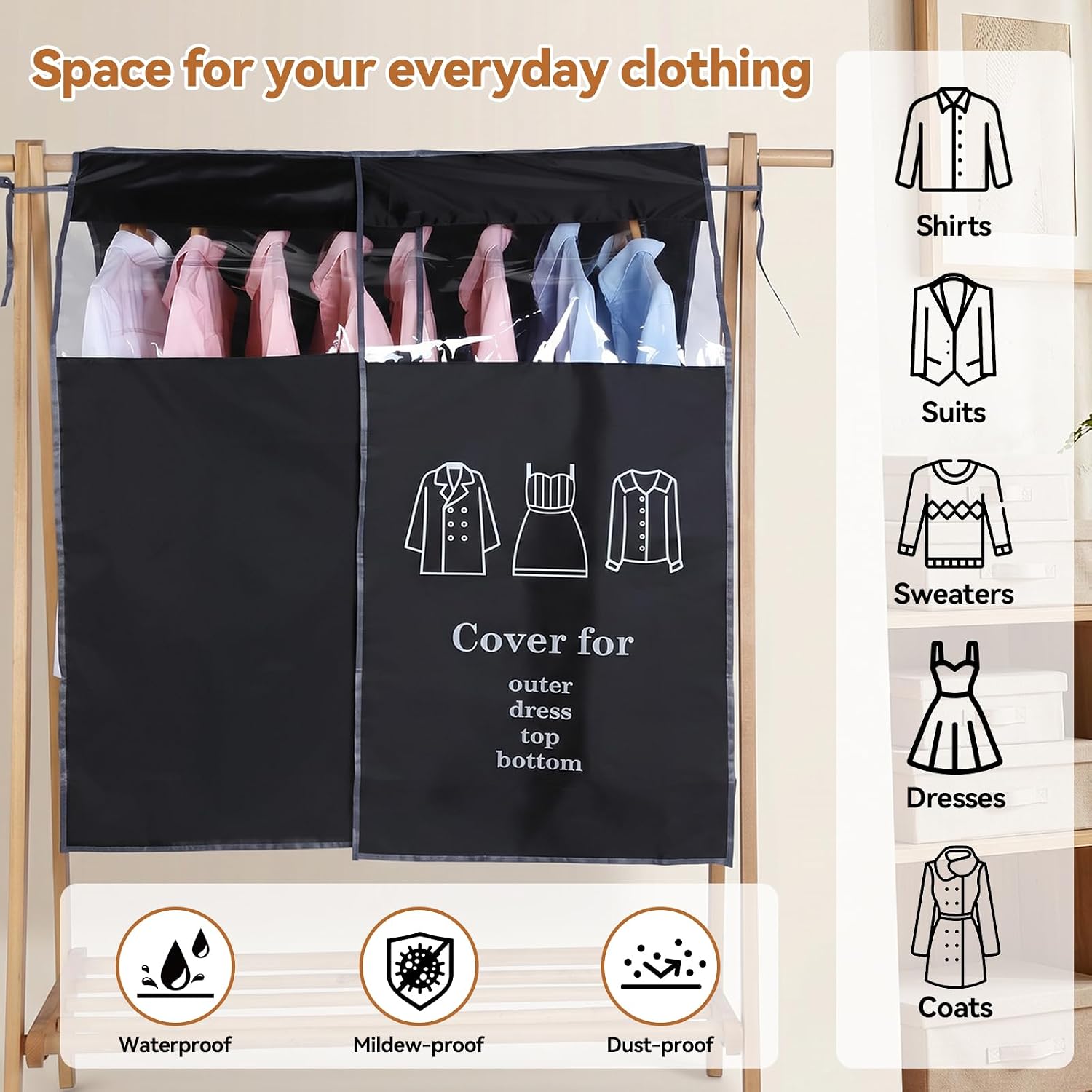OTraki 43×47 Inch Clothes Rack Cover Clear Shoulder Clothes Bag Organizer