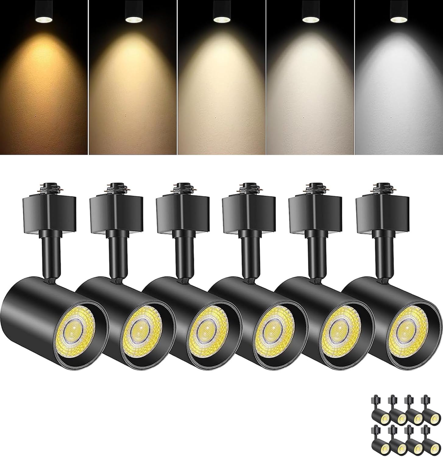 VANoopee 5-Color 10W Track Lighting Heads Pack of 6 and 3000K LED Track Light Pack of 8