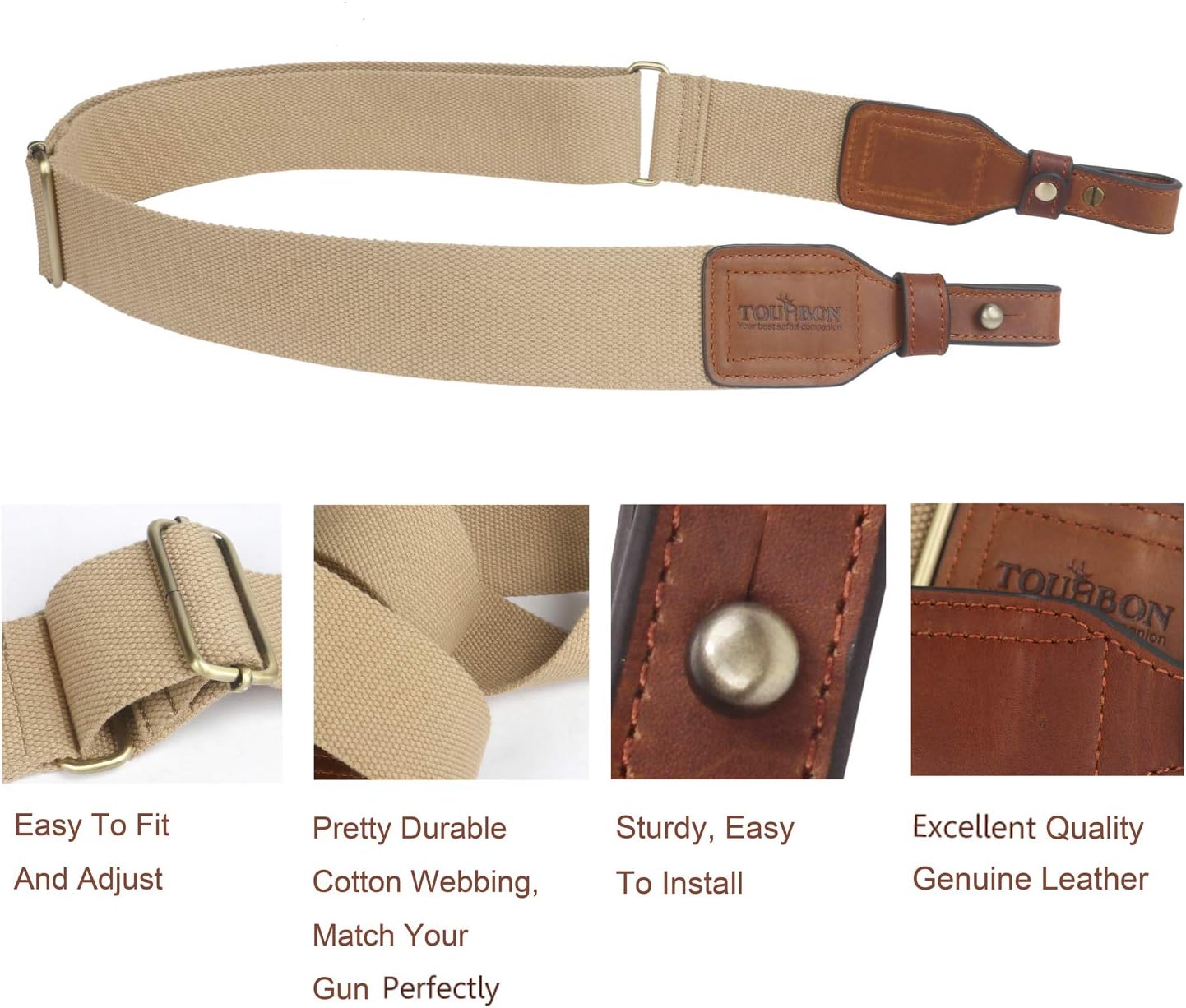 Tourbon Hunting Shooting Comfortable Shoulder Carrying Strap - Canvas with Leather