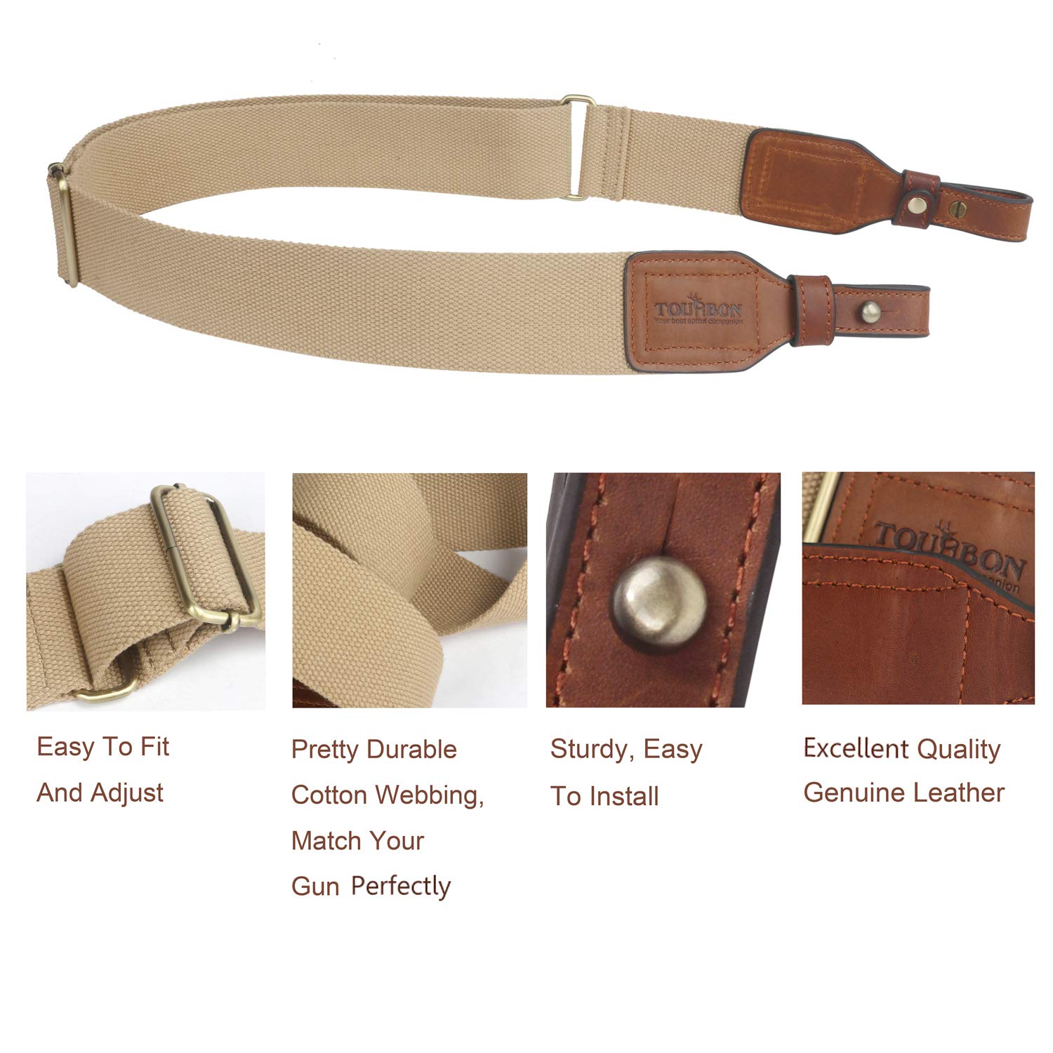 Tourbon 2 Baumwolle und braun Leder Gun Sling Gewehr Tragegurt