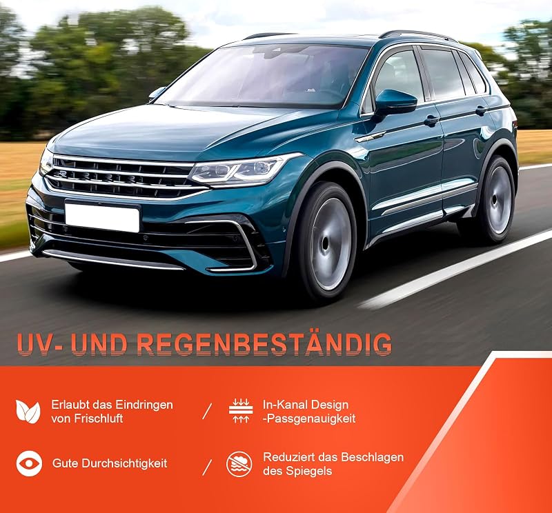 GEARMONSTER Szélterelő VW Tiguan 2016-2023 5 Ajtós Autóhoz Ablak Esővédő Szélvédő Fekete 4 Darabos Készlet