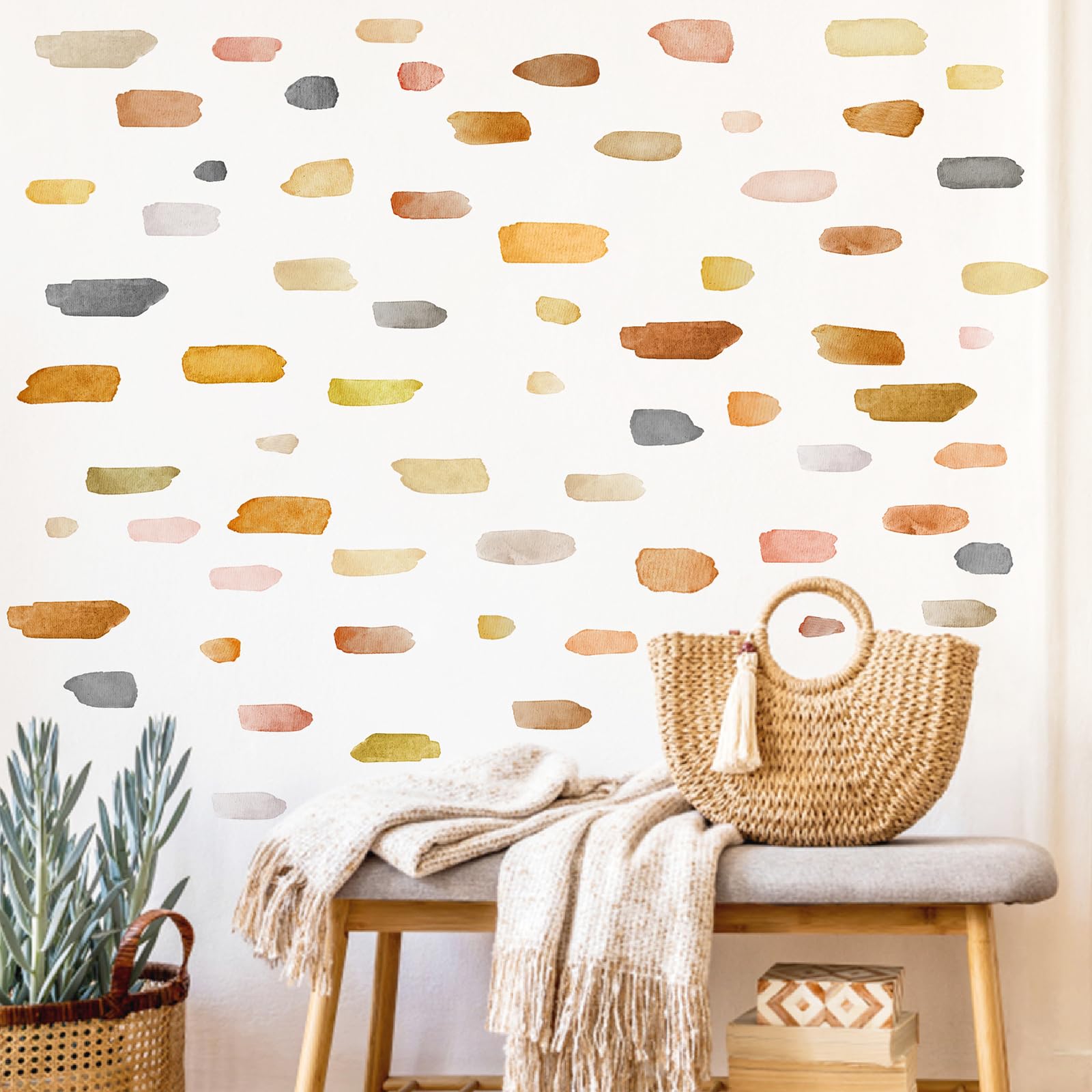 MOSITU Watercolour Brush Stroke Wall Stickers 72 Pcs 3 Sheets Abstract Art Decals Peel and Stick Removable for Bedroom Nursery Living Room Boho Decor - Image 2